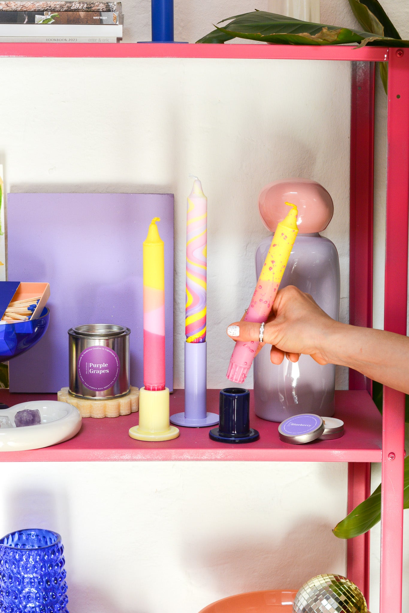 3-pack Taper Candles Pink / Yellow Spring