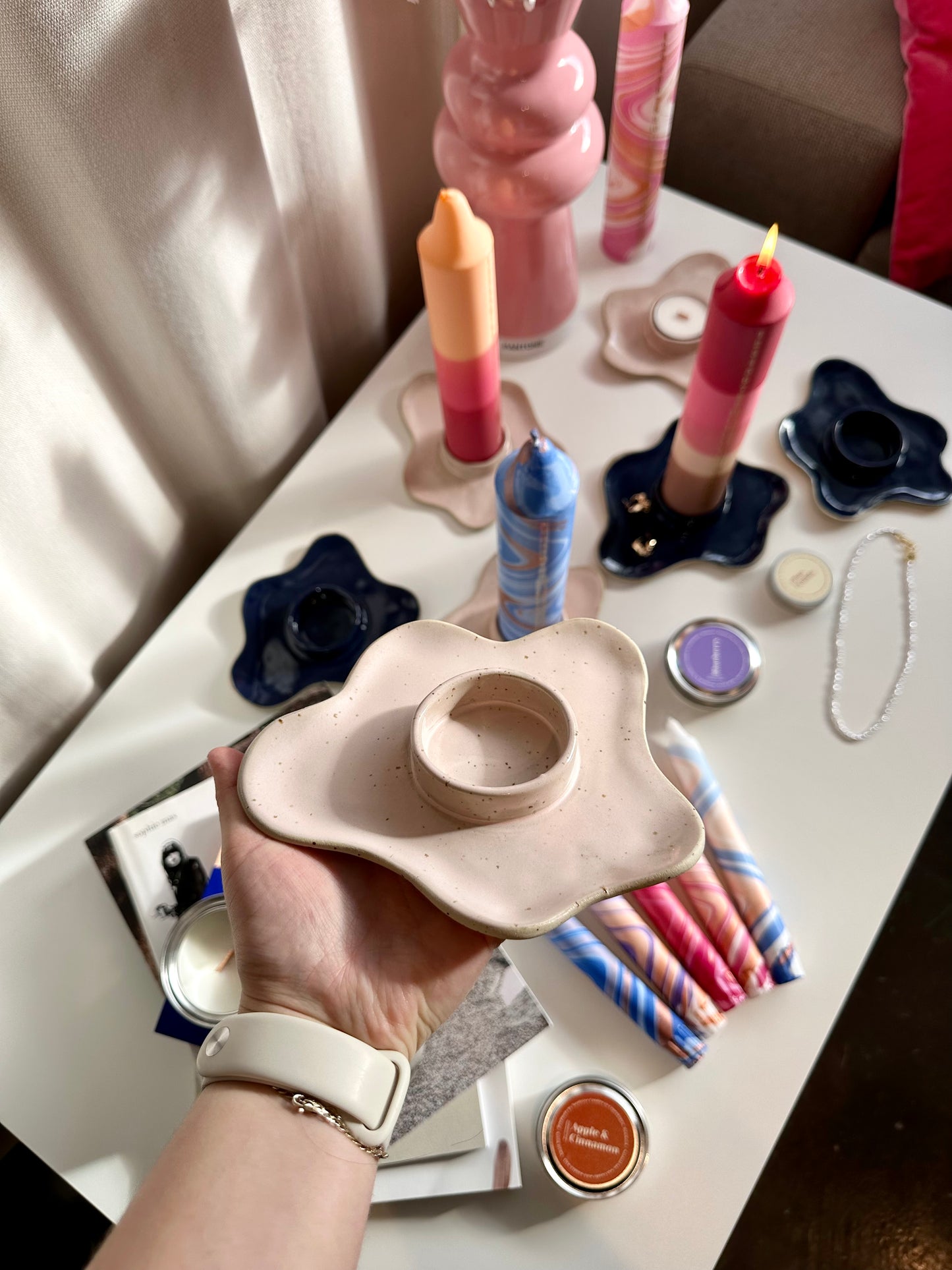 Ceramic Advent Candle Holder Pink
