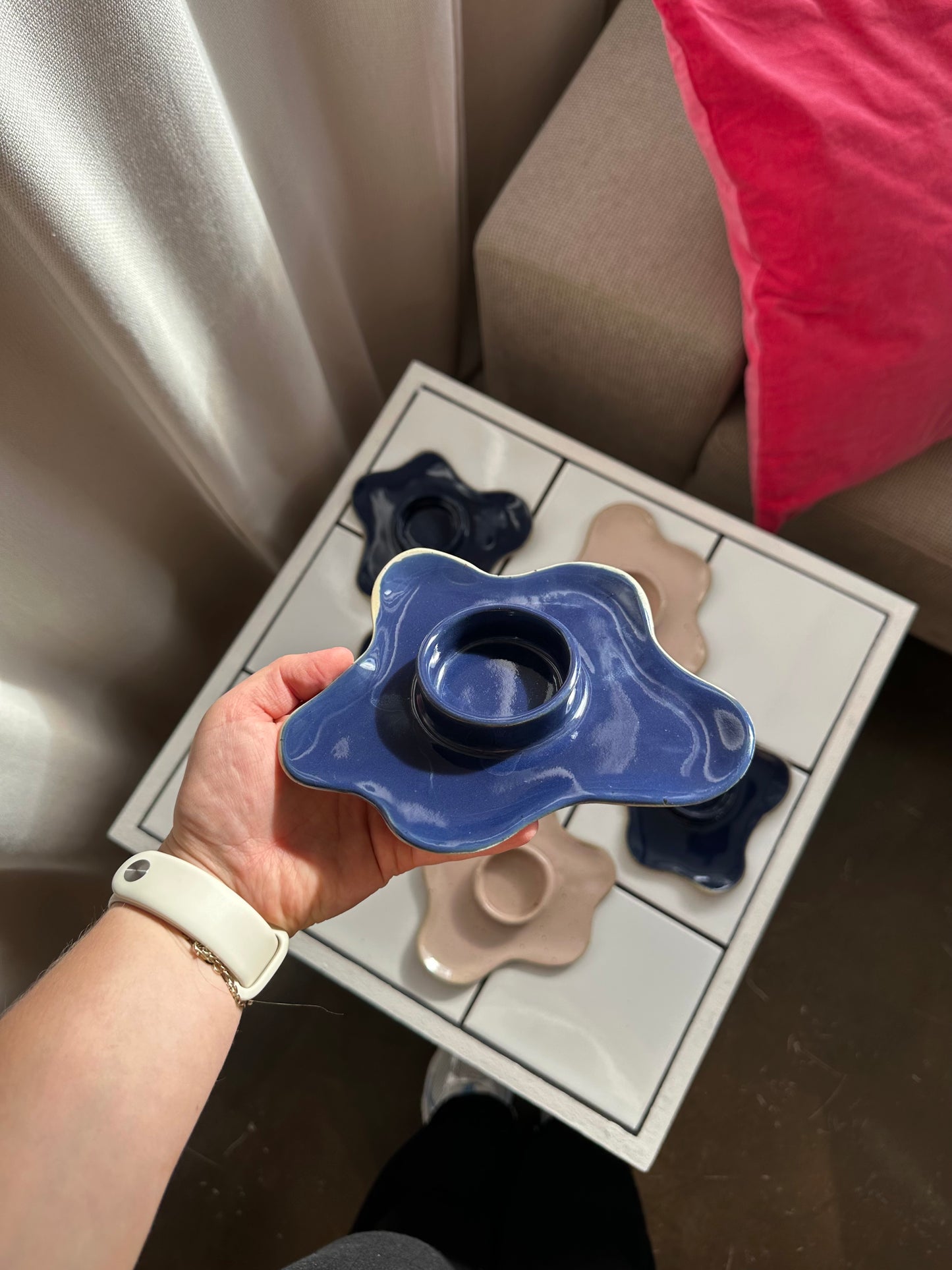 Ceramic Advent Candle Holder Cobalt Blue