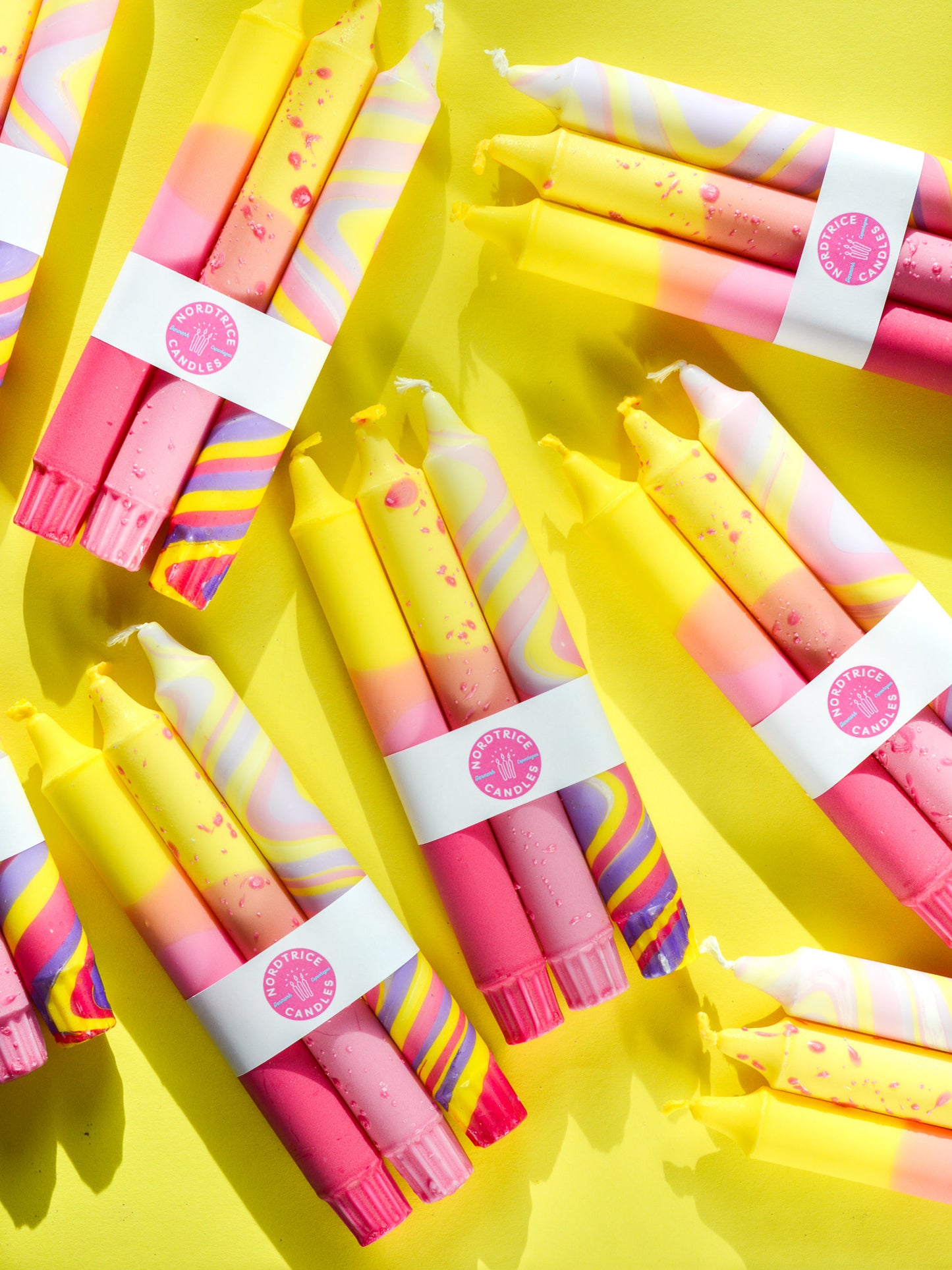 3-pack Taper Candles Pink / Yellow Spring