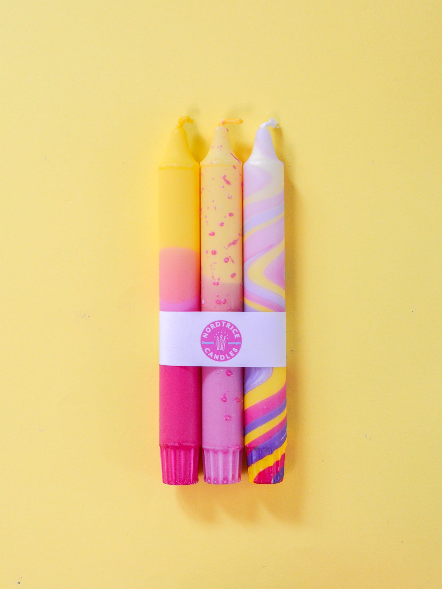 3-pack Taper Candles Pink / Yellow Spring