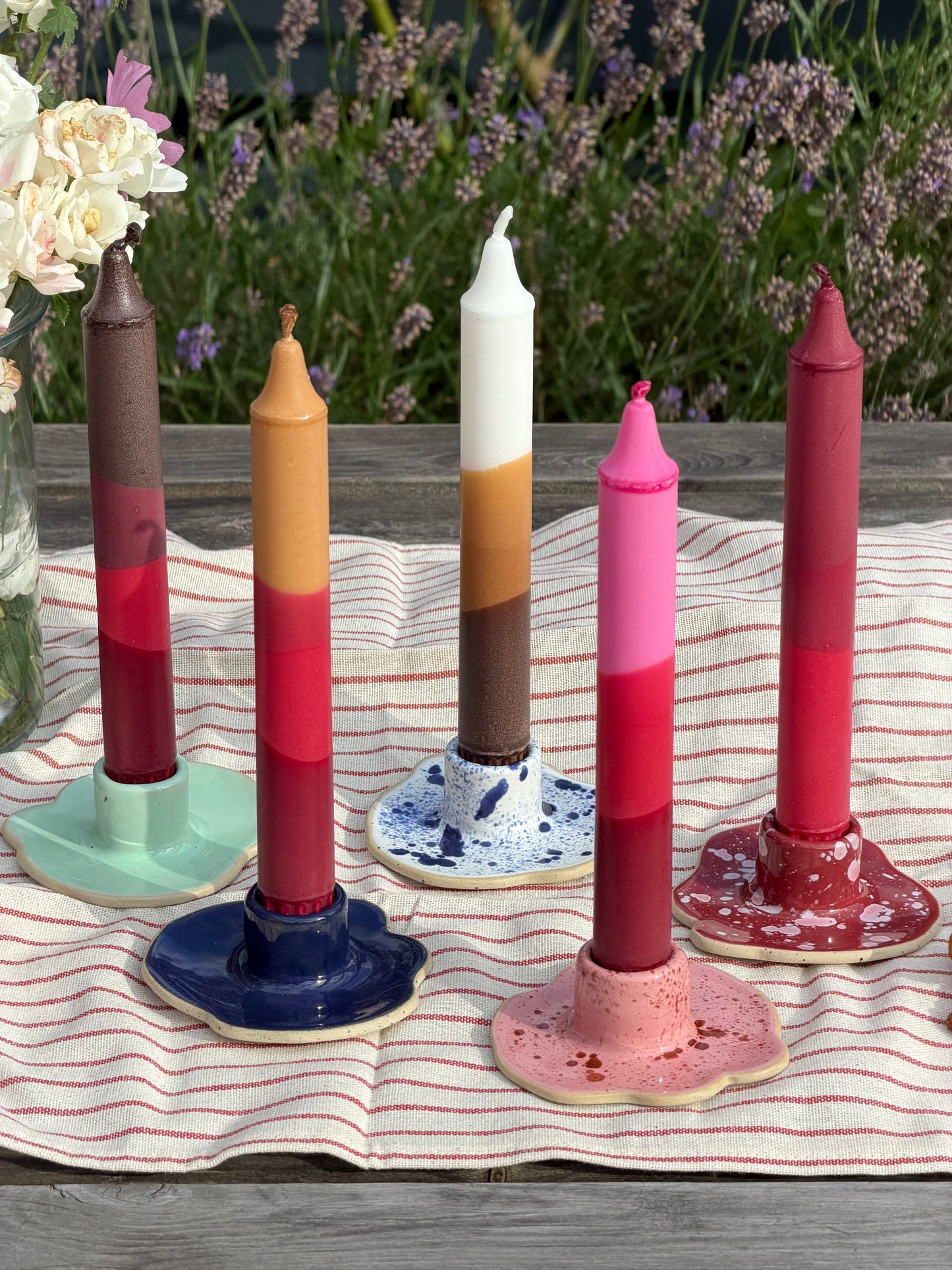 Ceramic Candle Holder Pink, Orange Confetti