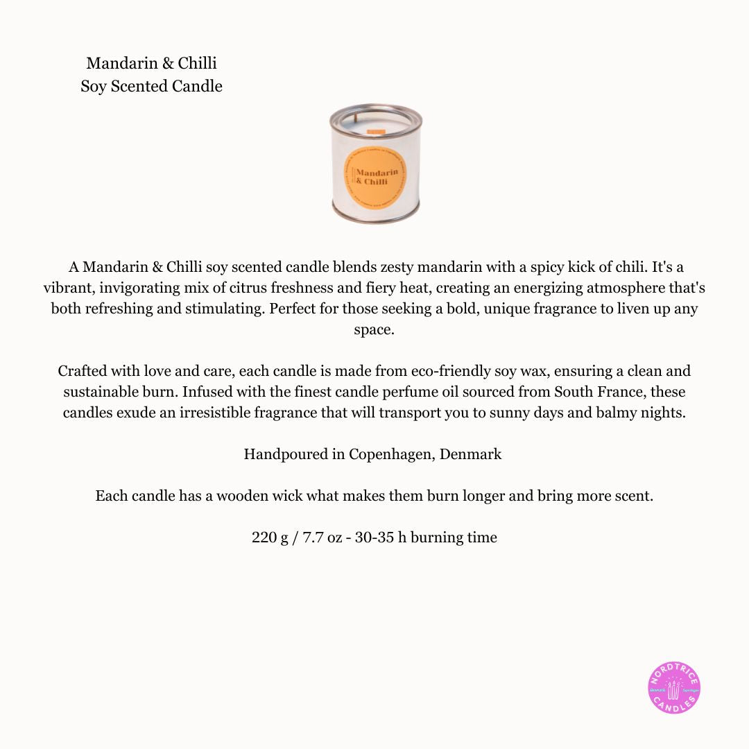 Soy Scented Candle, Mandarin & Chili M-L-XL size