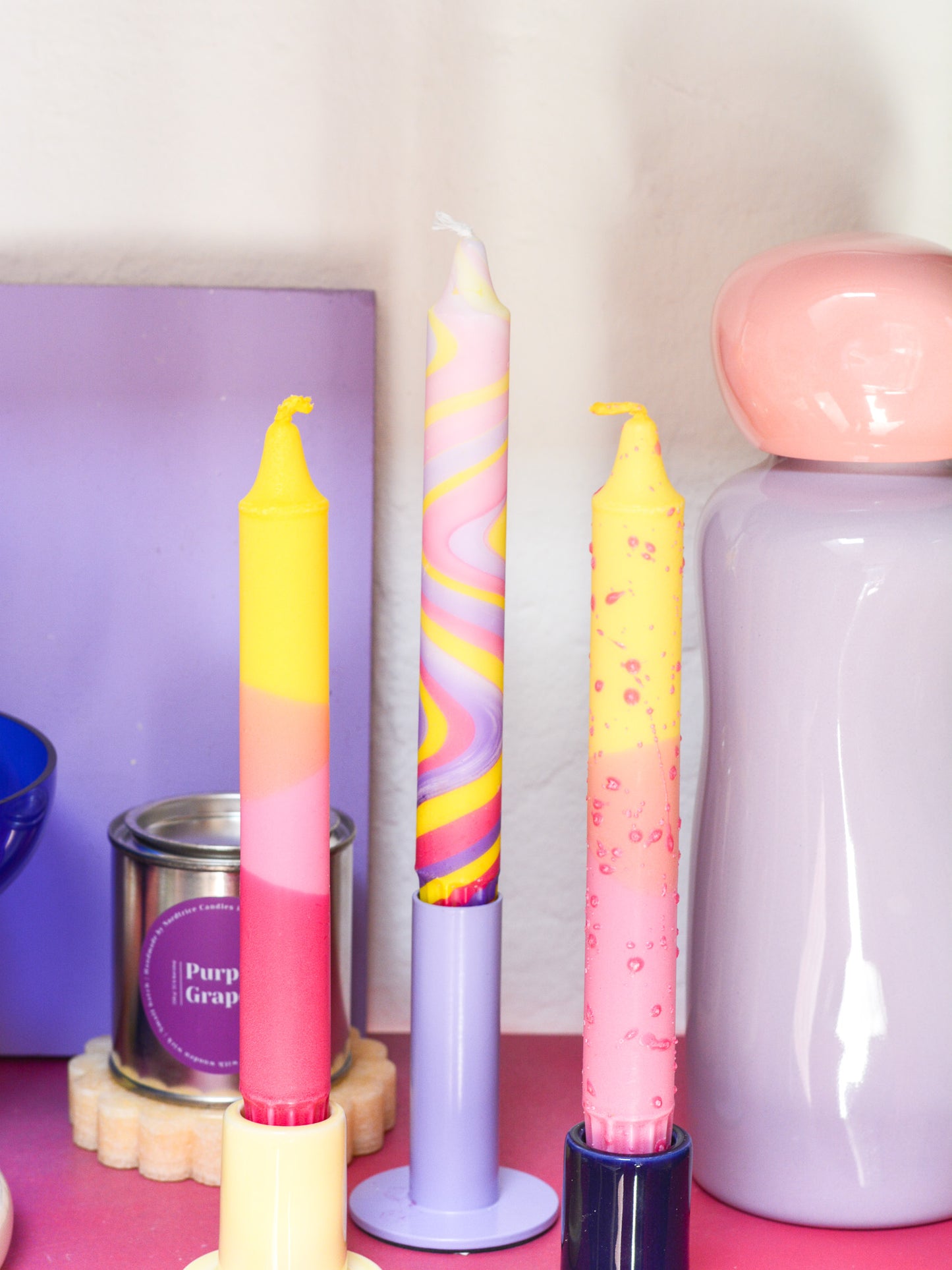 3-pack Taper Candles Pink / Yellow Spring