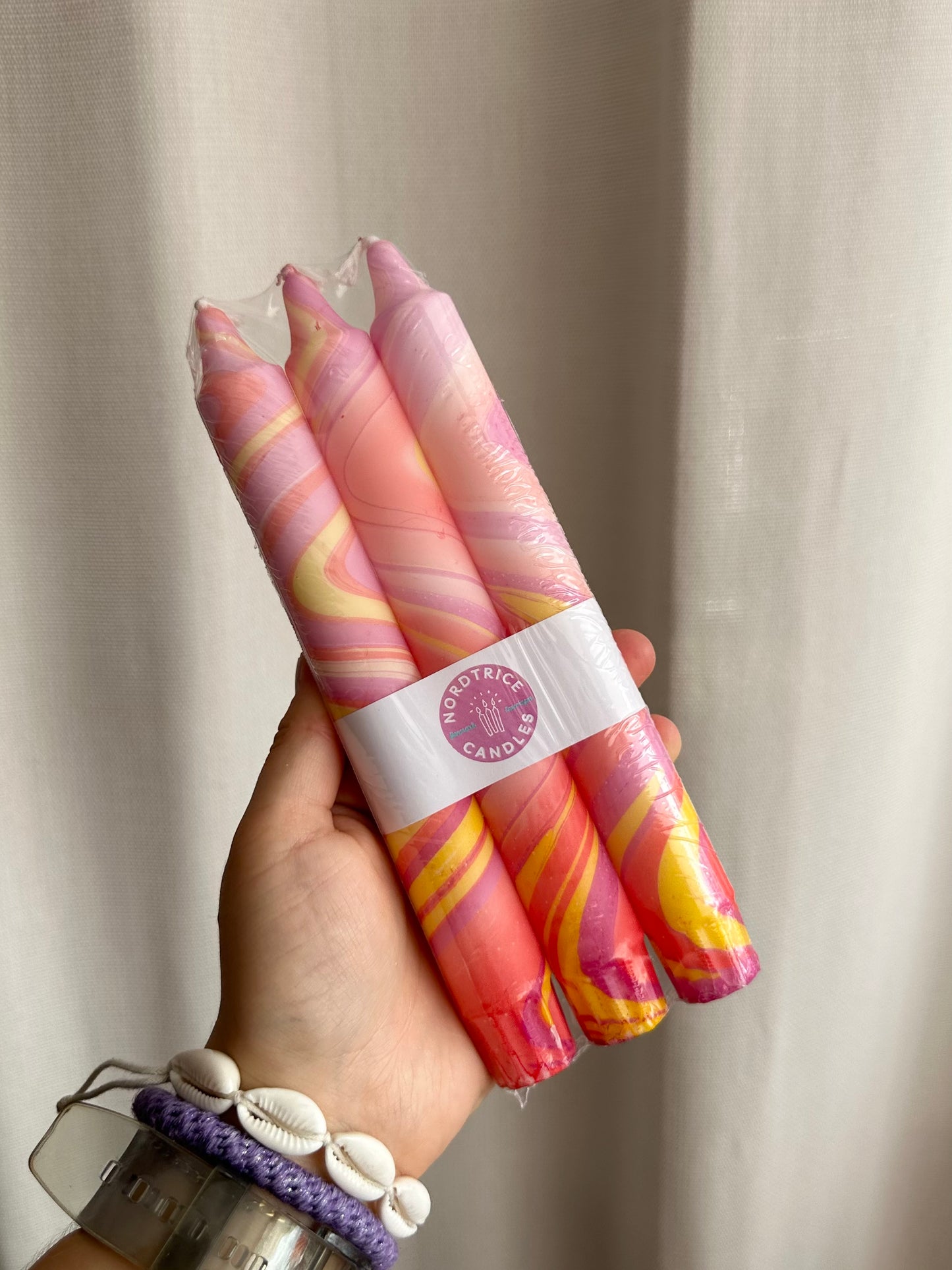 3-pack Taper Candles Marble Red