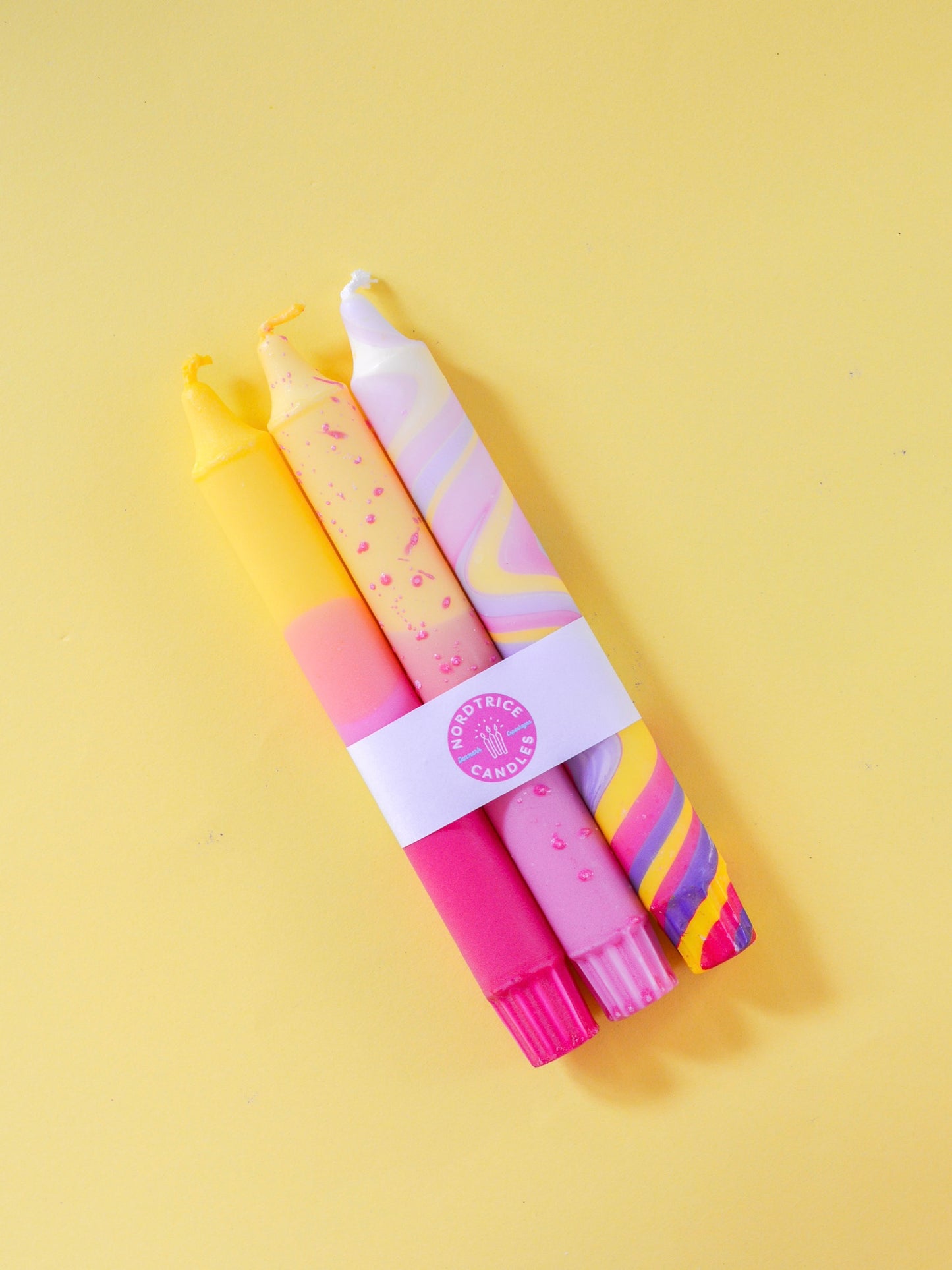3-pack Taper Candles Pink / Yellow Spring
