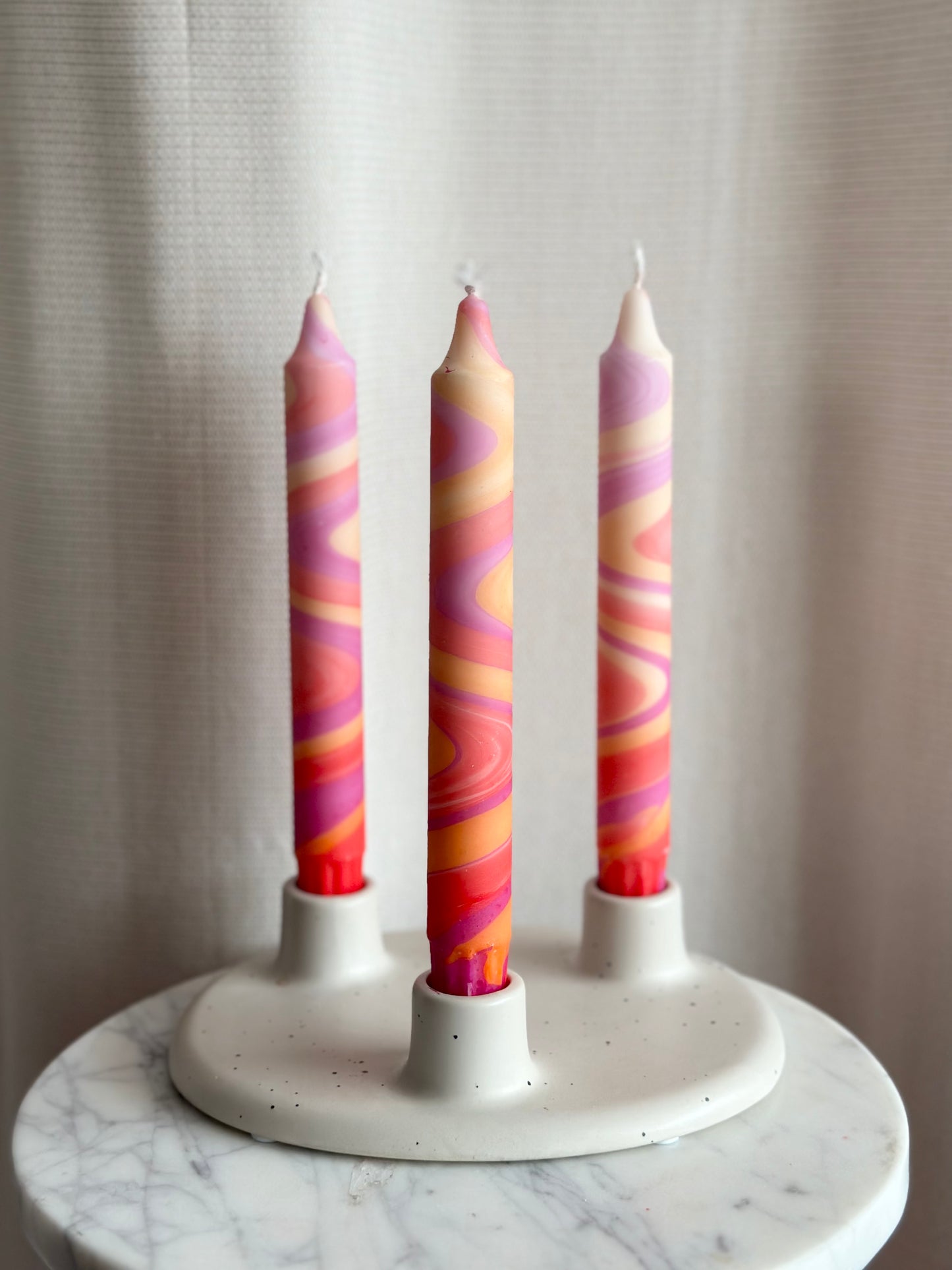 3-pack Taper Candles Marble Red