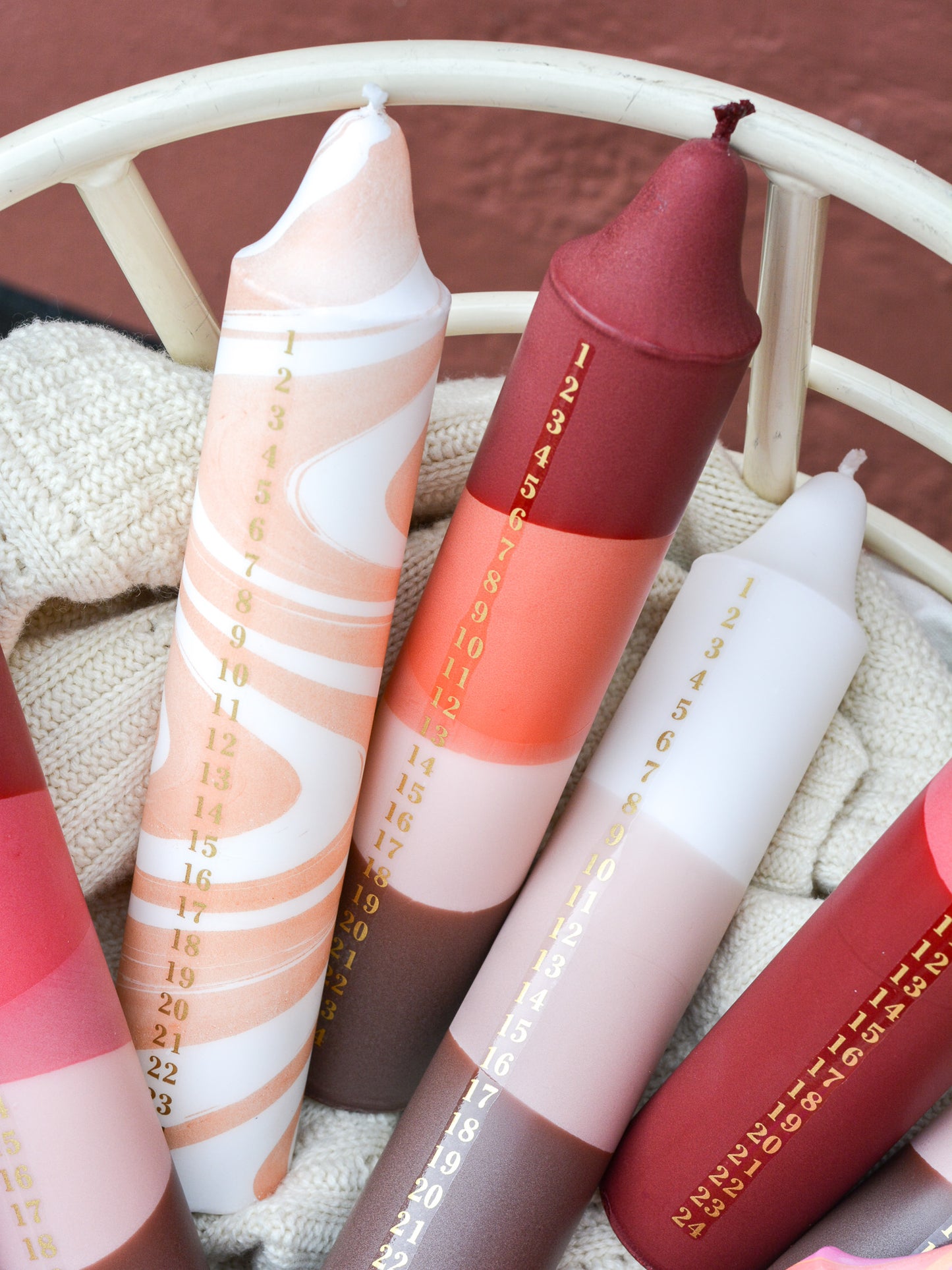 Advent Candle, Kalenderlys Red, Orange, Beige & Brown
