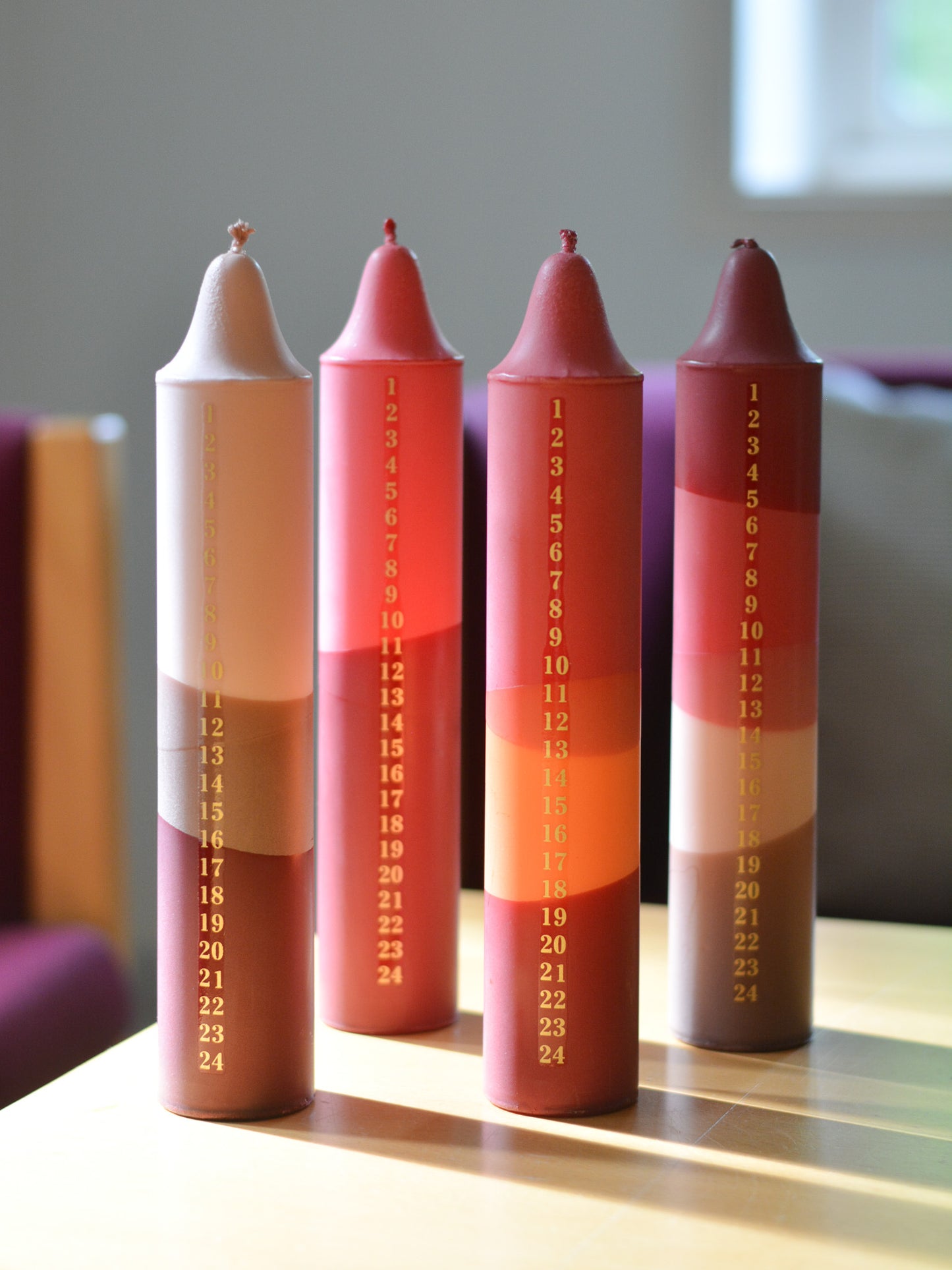 Advent Candle, Kalenderlys Fuchsia, Orange & Red