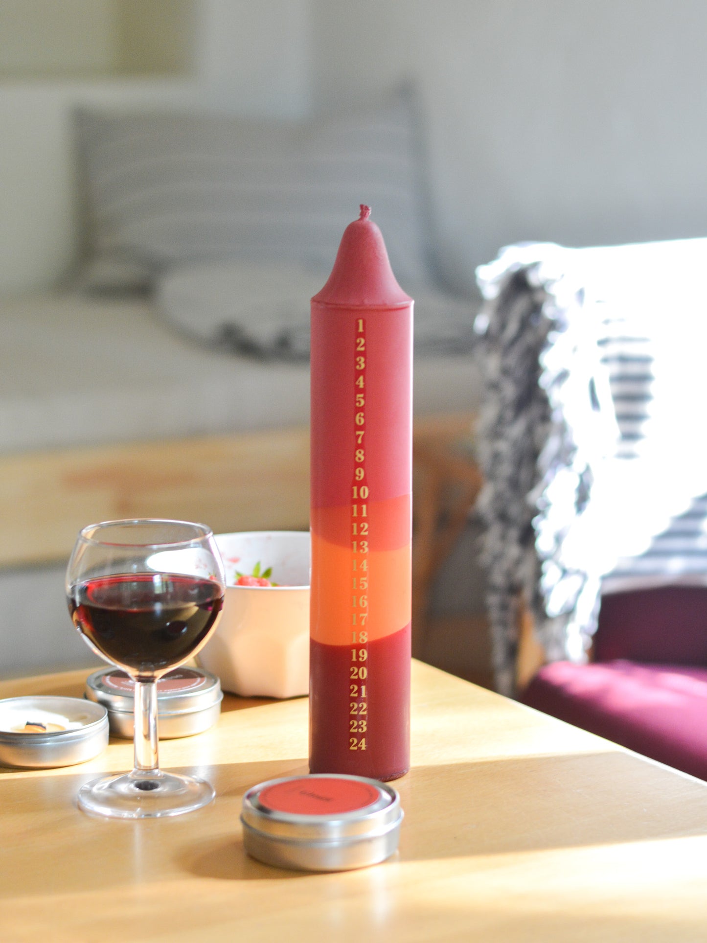 Advent Candle, Kalenderlys Fuchsia, Orange & Red