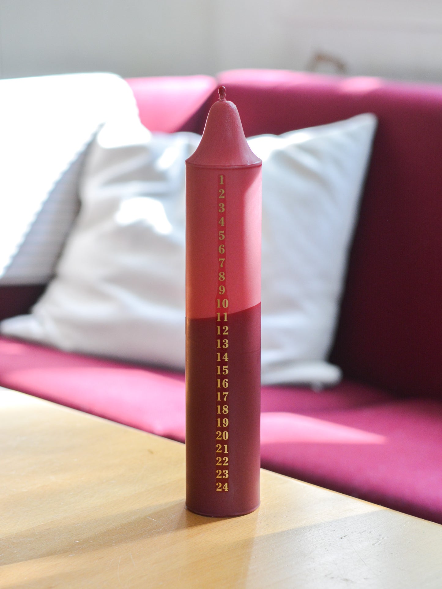 Advent Candle, Kalenderlys Fuchsia & Red