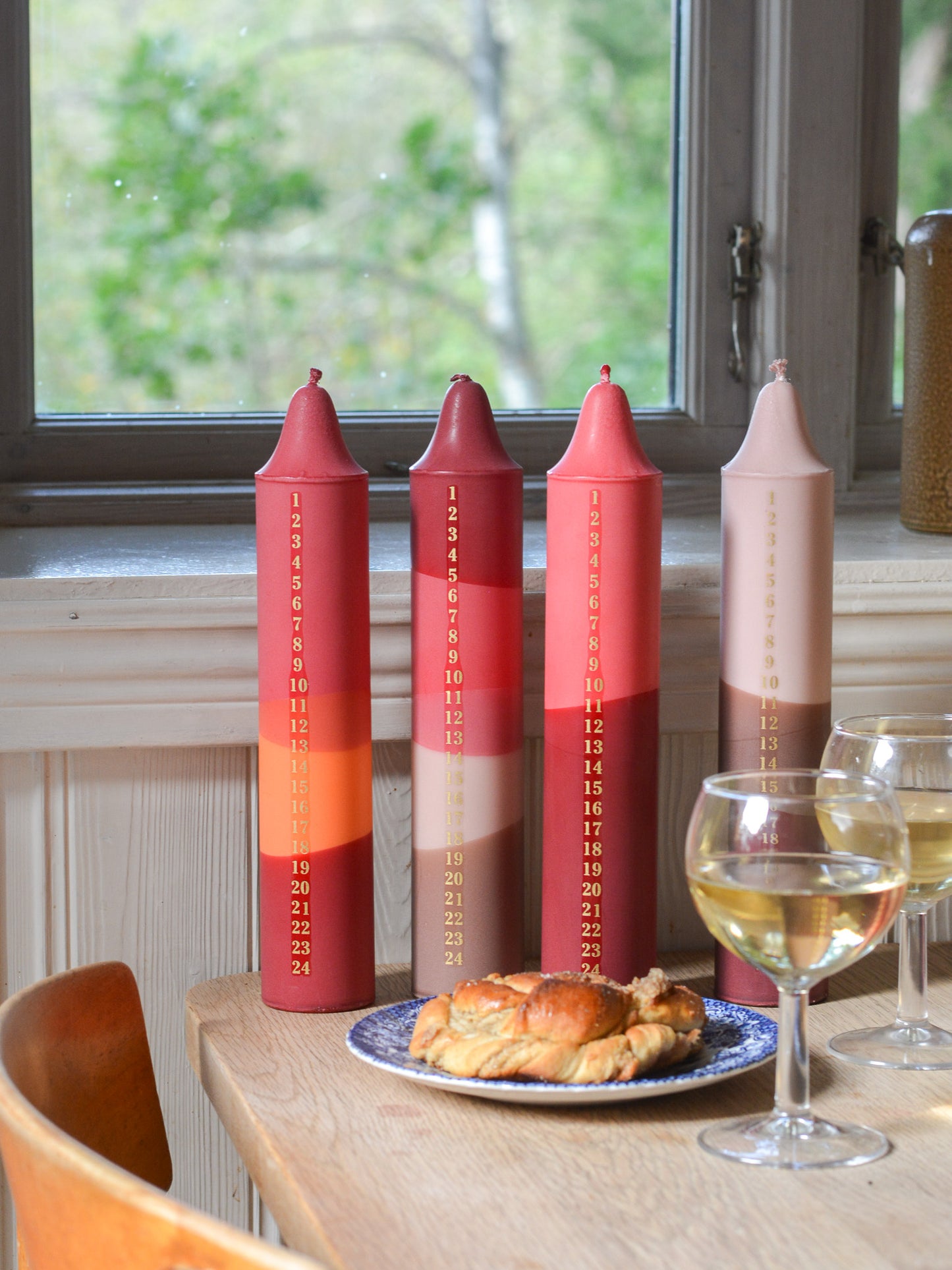 Advent Candle, Kalenderlys Fuchsia, Orange & Red