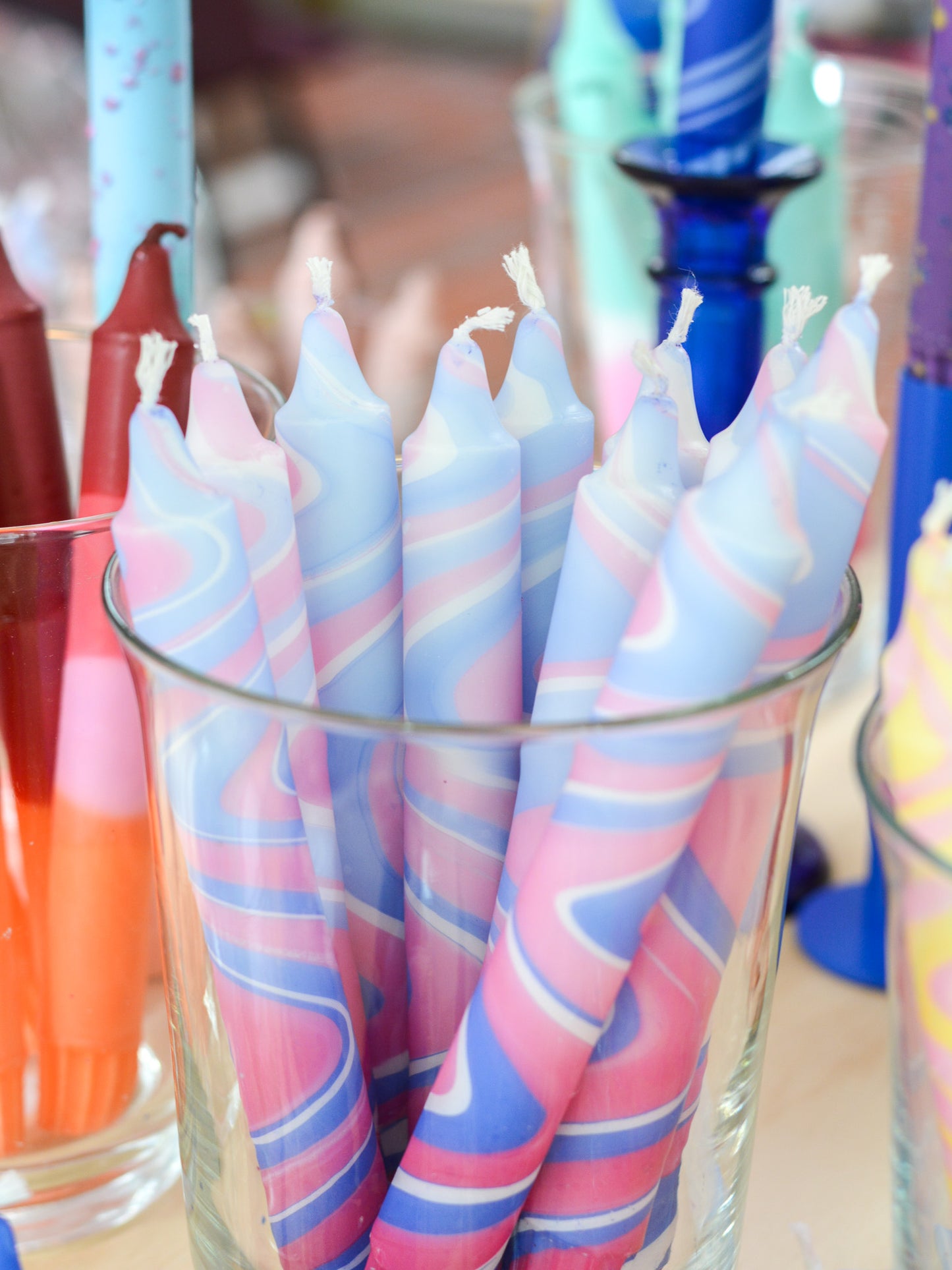 Summer Marble Candles - Pink / Blue Marble