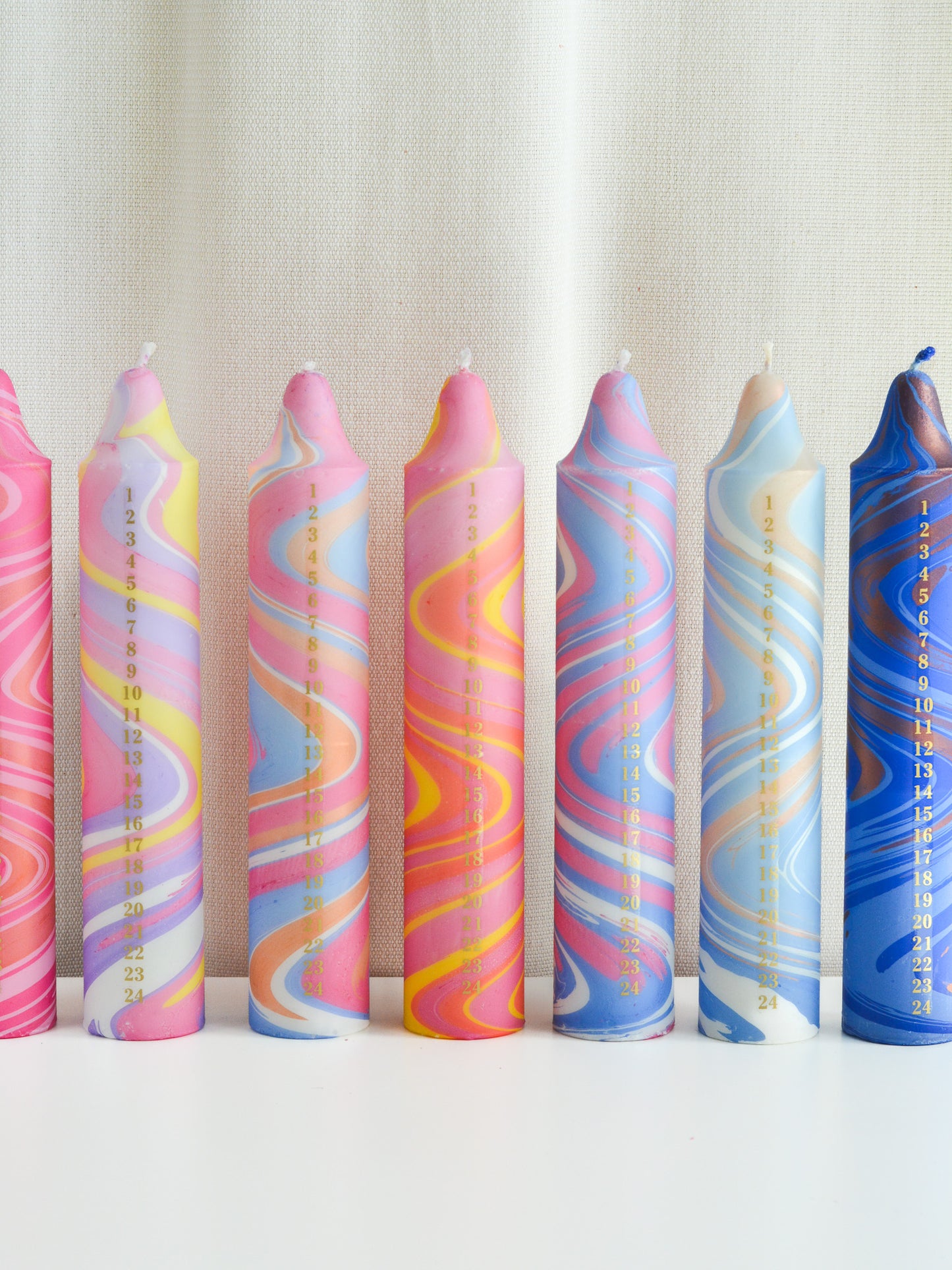 Advent Candle, Kalenderlys Marble Blue & Pink