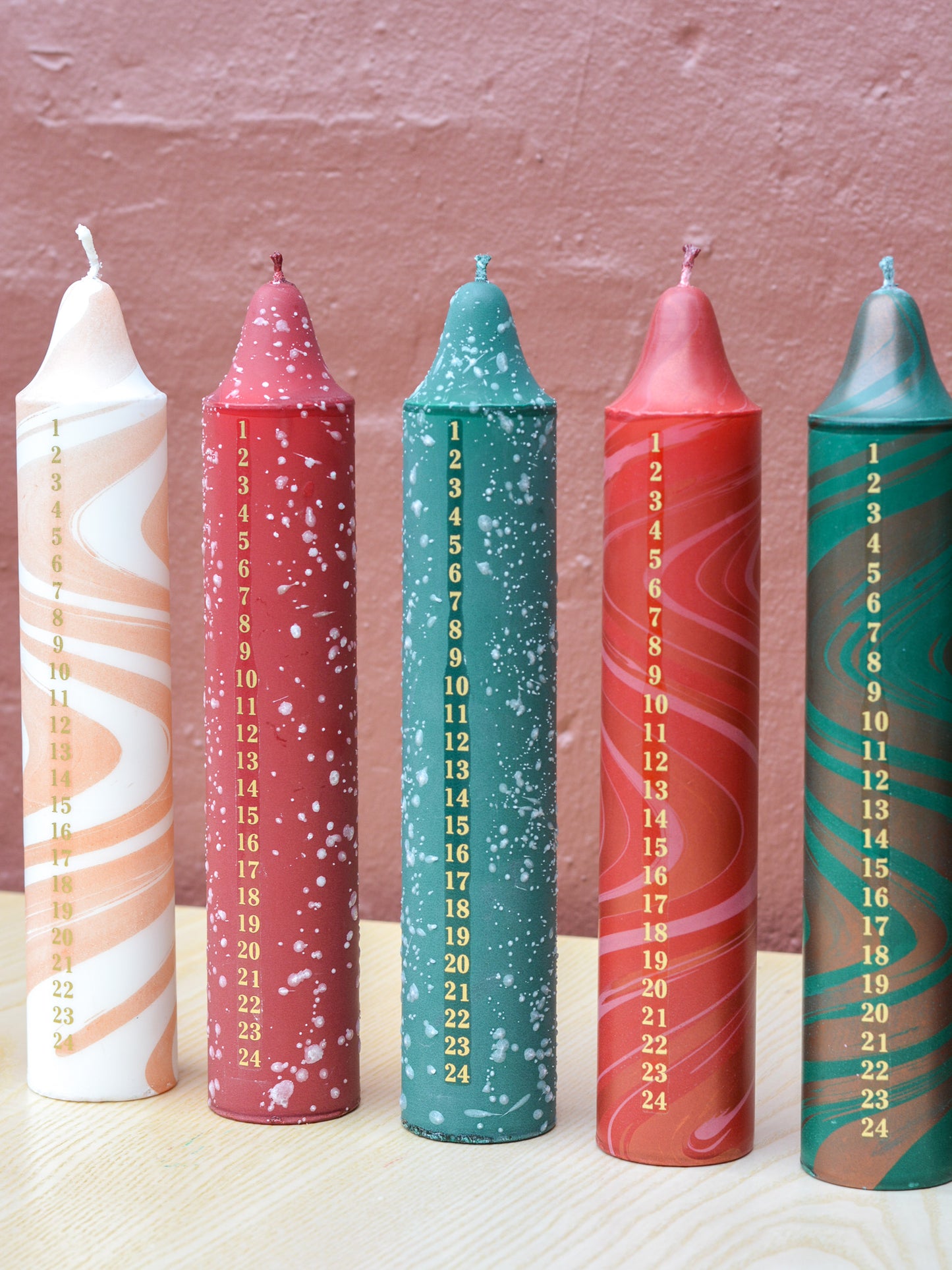 Advent Candle, Kalenderlys Green / Red