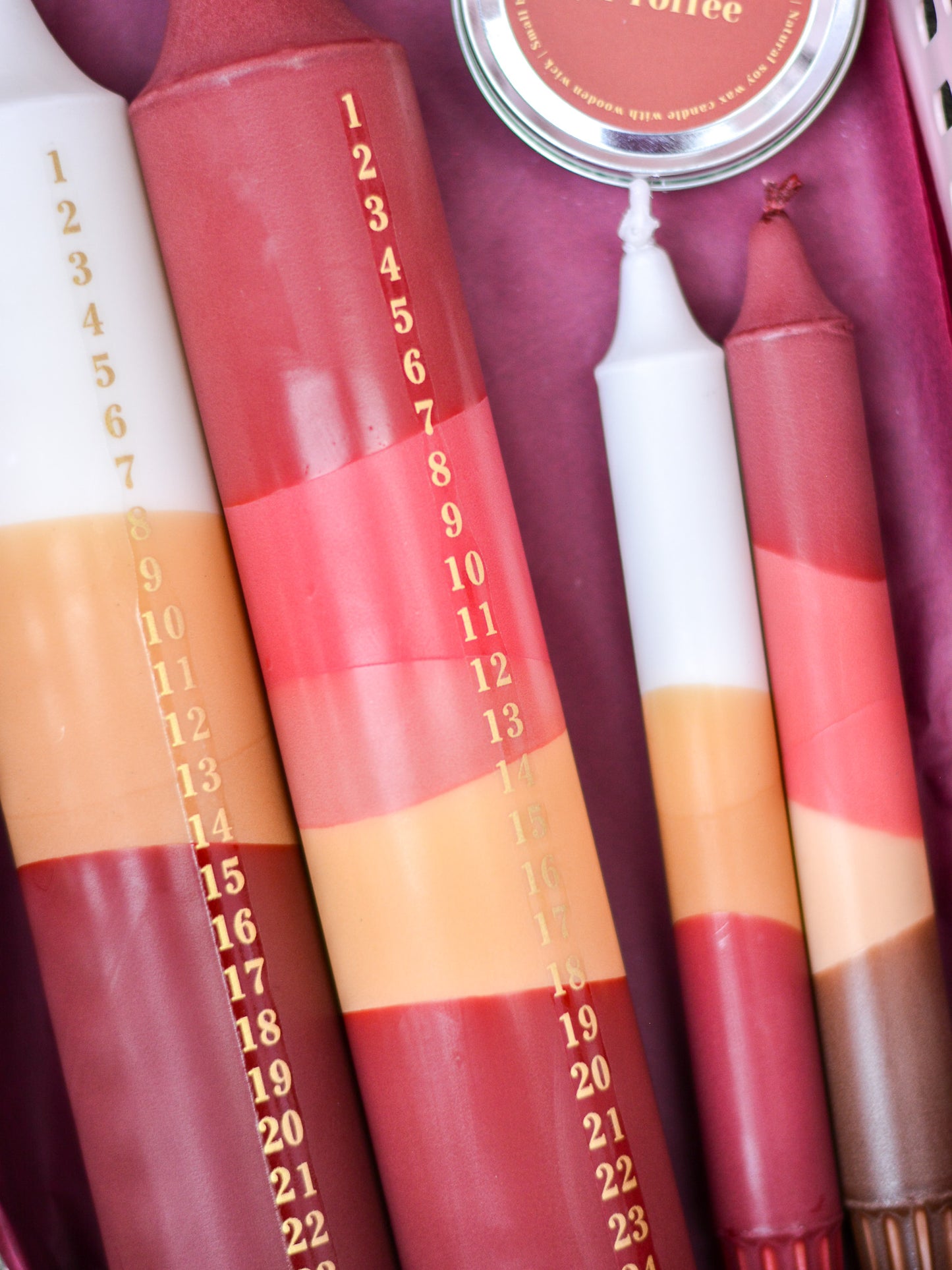 Advent Candle, Red / Fuchsia / Beige / Burgundy