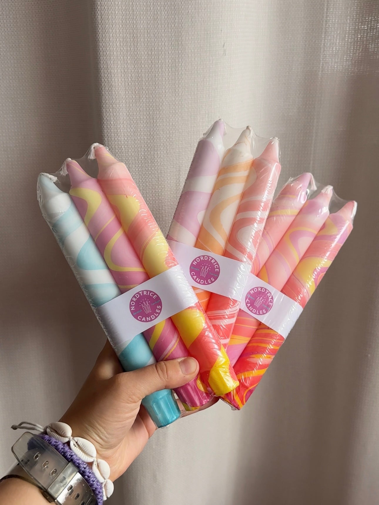 3-pack Taper Candles Marble Sunset