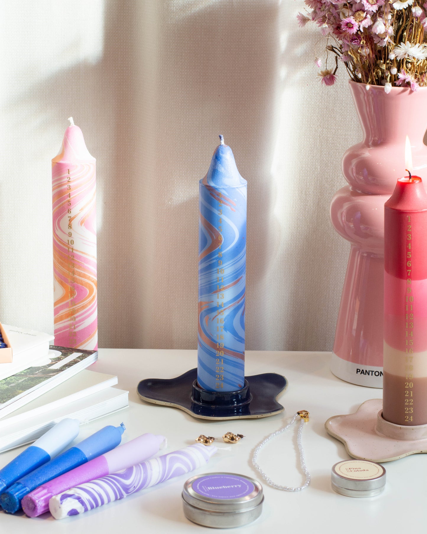 Ceramic Advent Candle Holder Cobalt Blue
