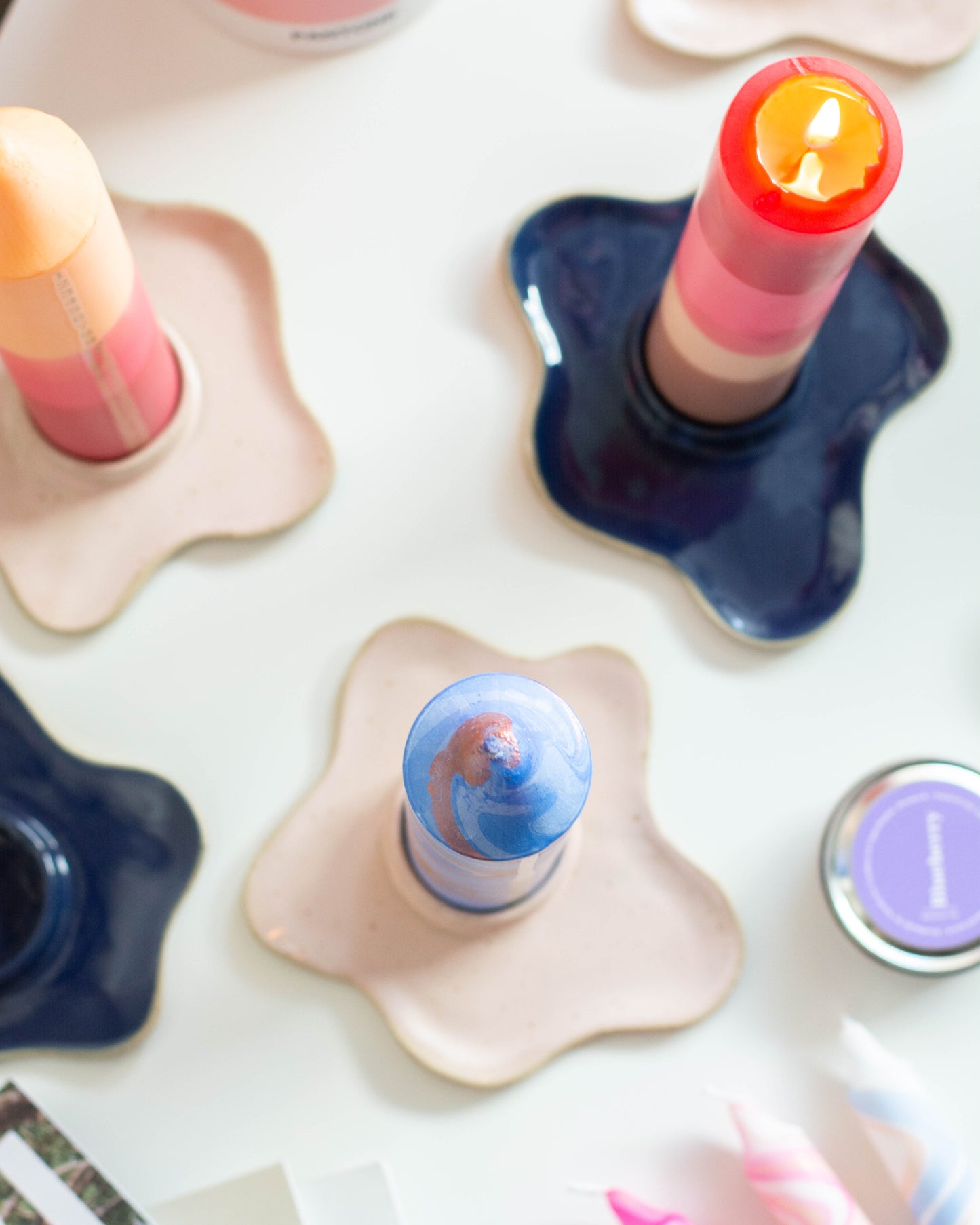 Ceramic Advent Candle Holder Cobalt Blue