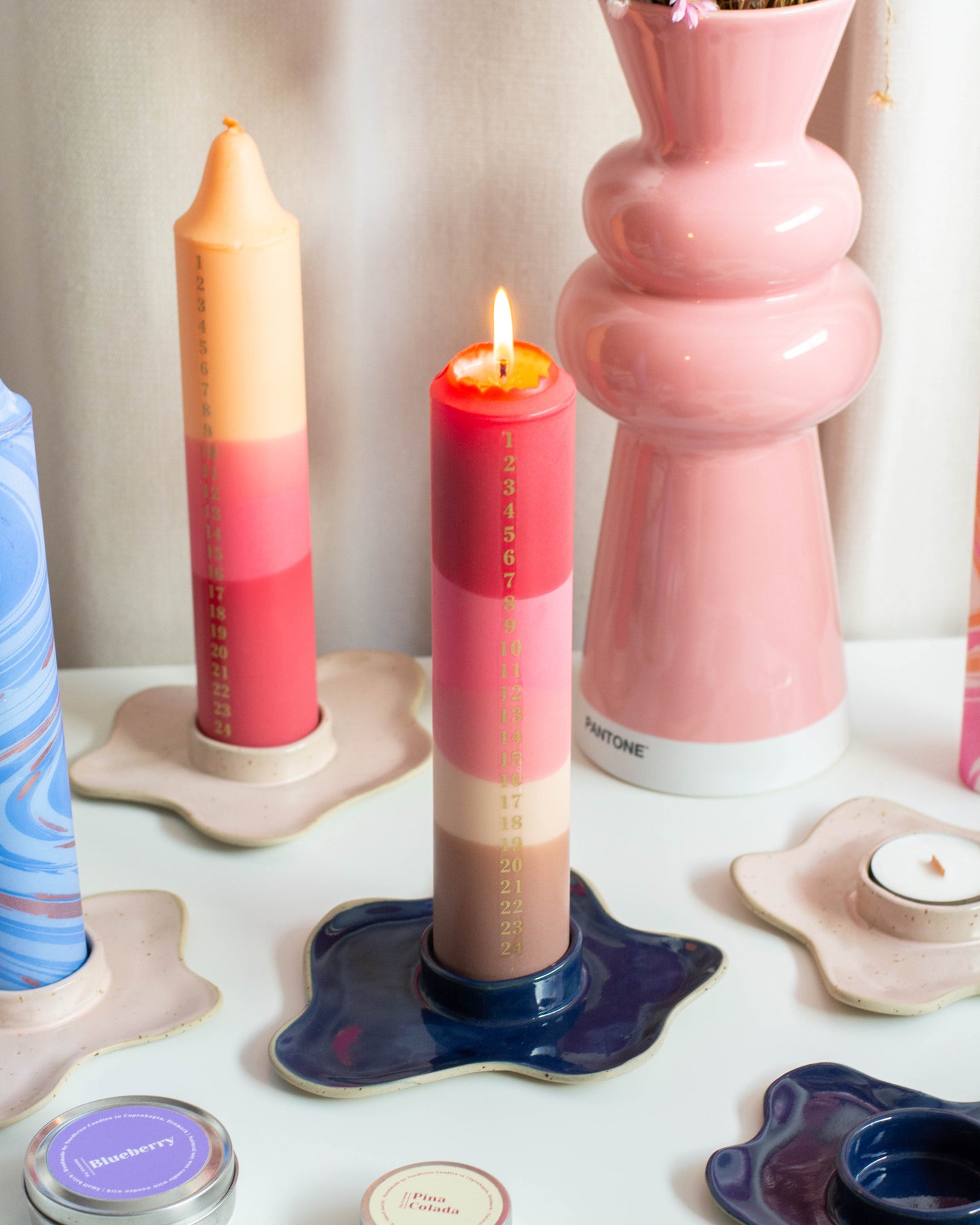 Ceramic Advent Candle Holder Cobalt Blue
