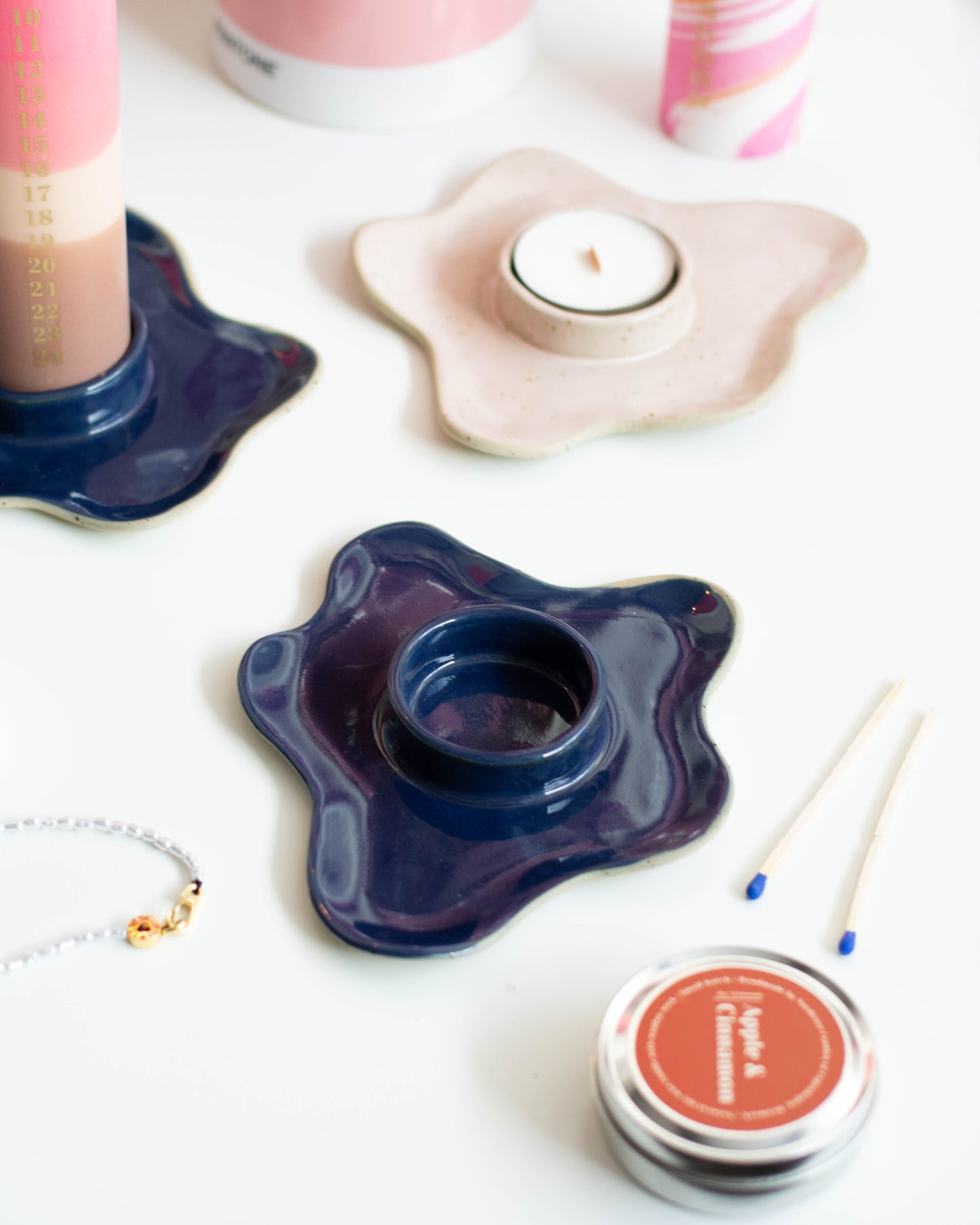 Ceramic Advent Candle Holder Cobalt Blue