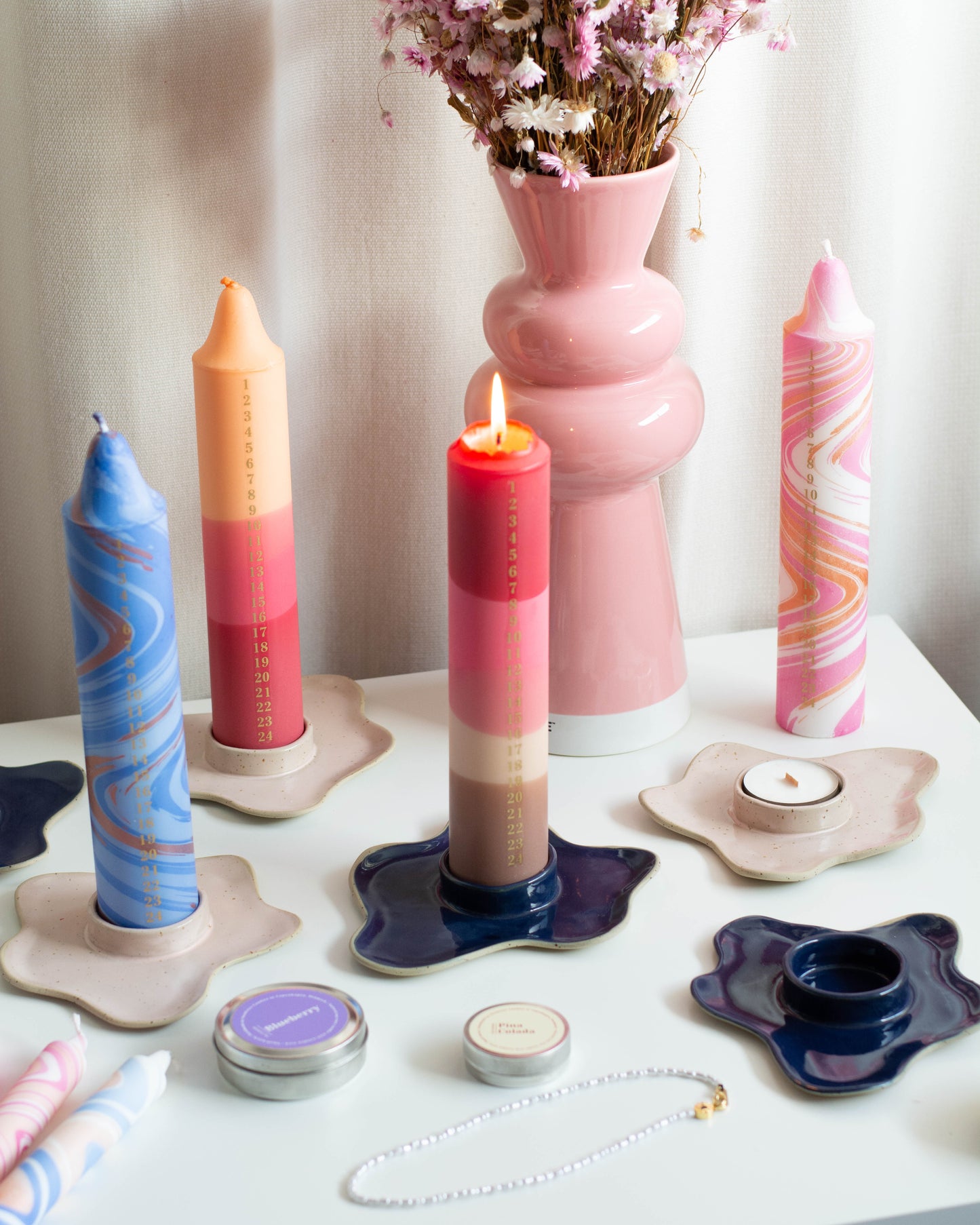 Ceramic Advent Candle Holder Cobalt Blue