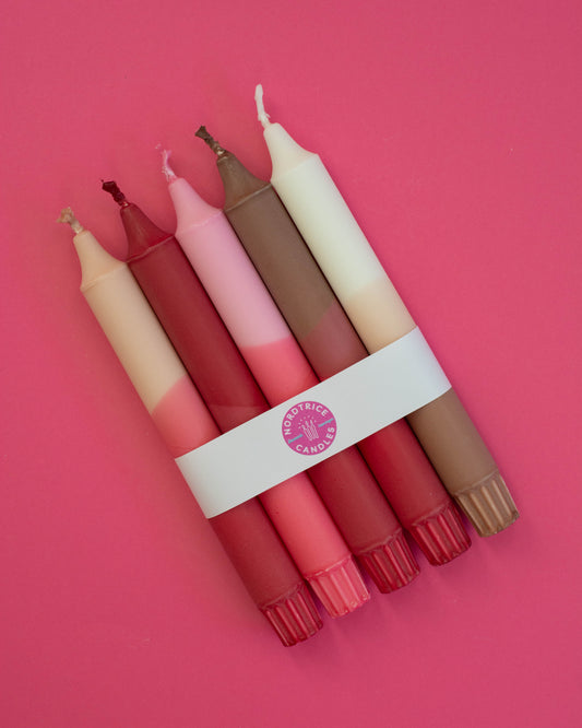Taper candles- 5 pack/ nude pink ribbon mix