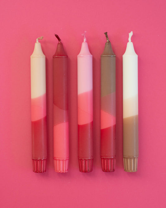 Taper candles- 5 pack/ nude pink ribbon mix