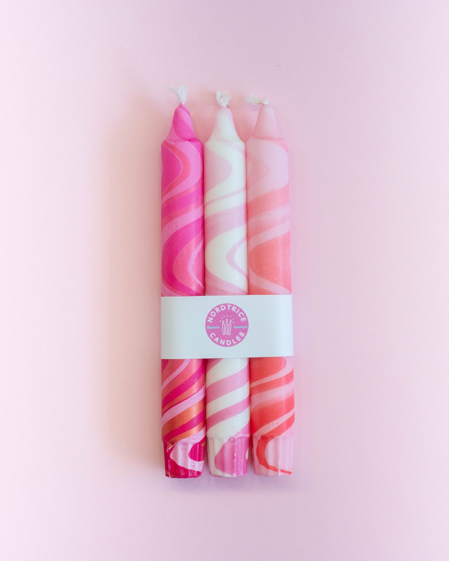 3-pack Taper Candles Valentines Pink Marble