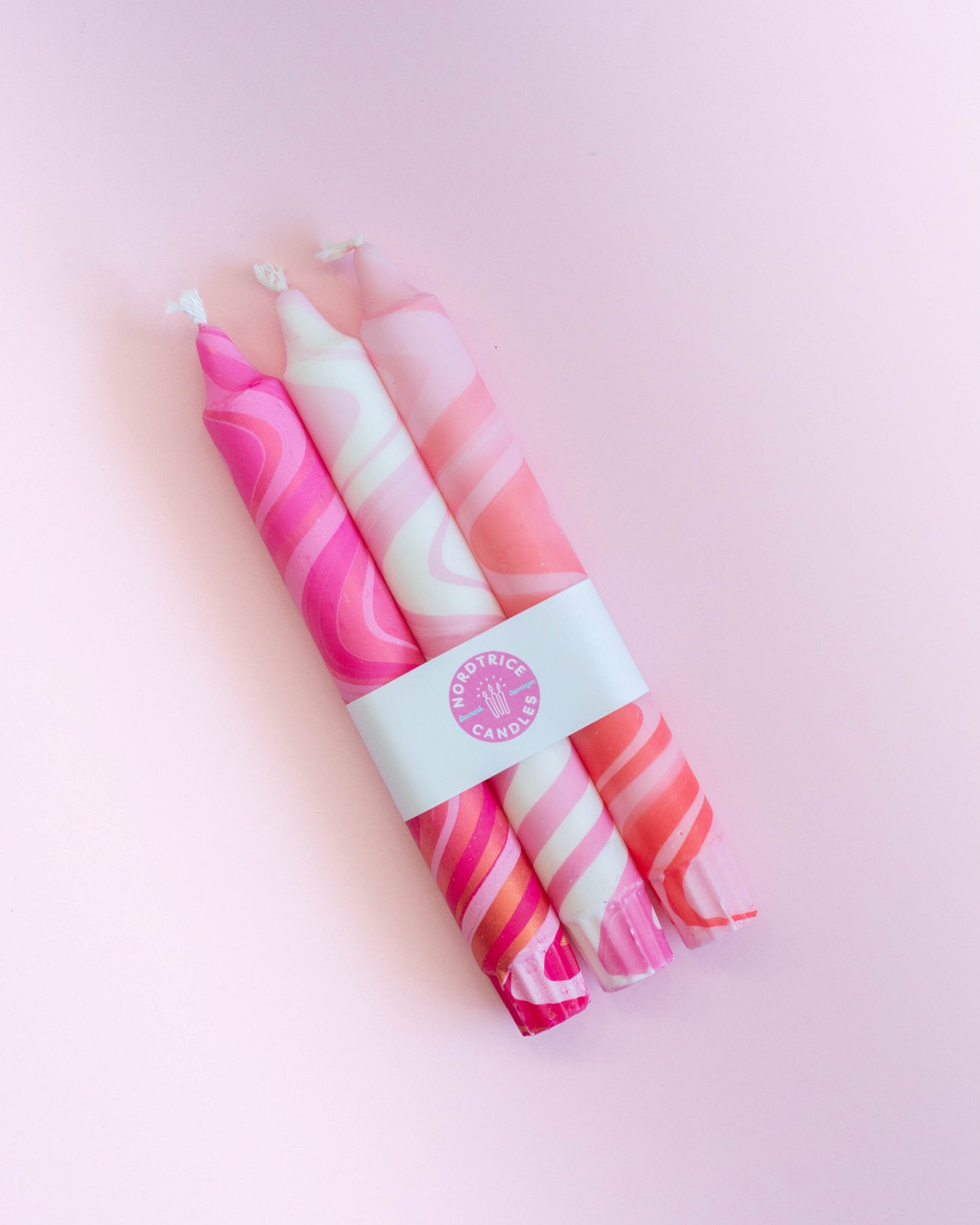 3-pack Taper Candles Valentines Pink Marble