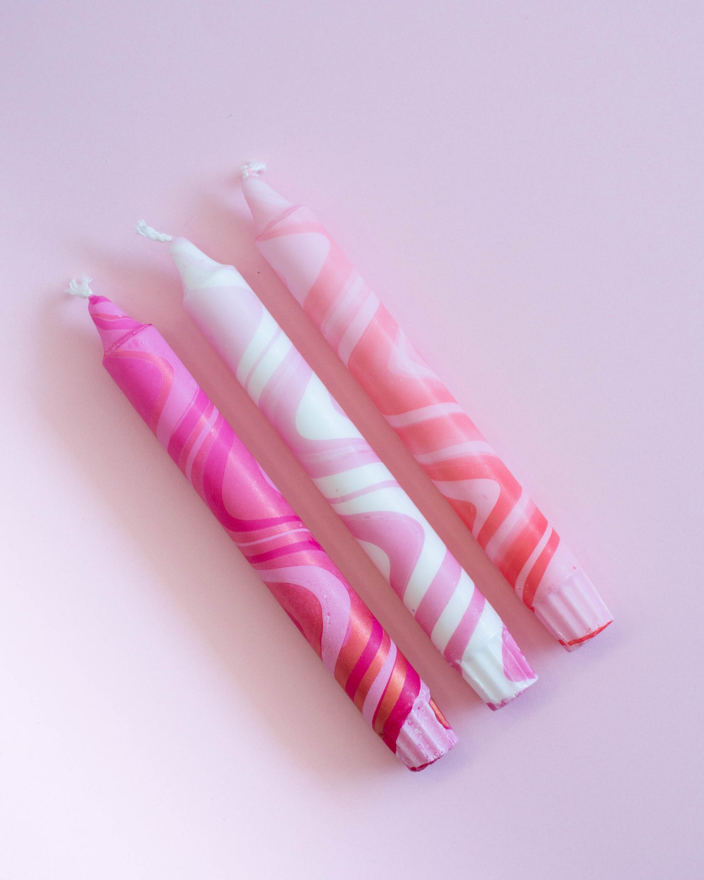 3-pack Taper Candles Valentines Pink Marble