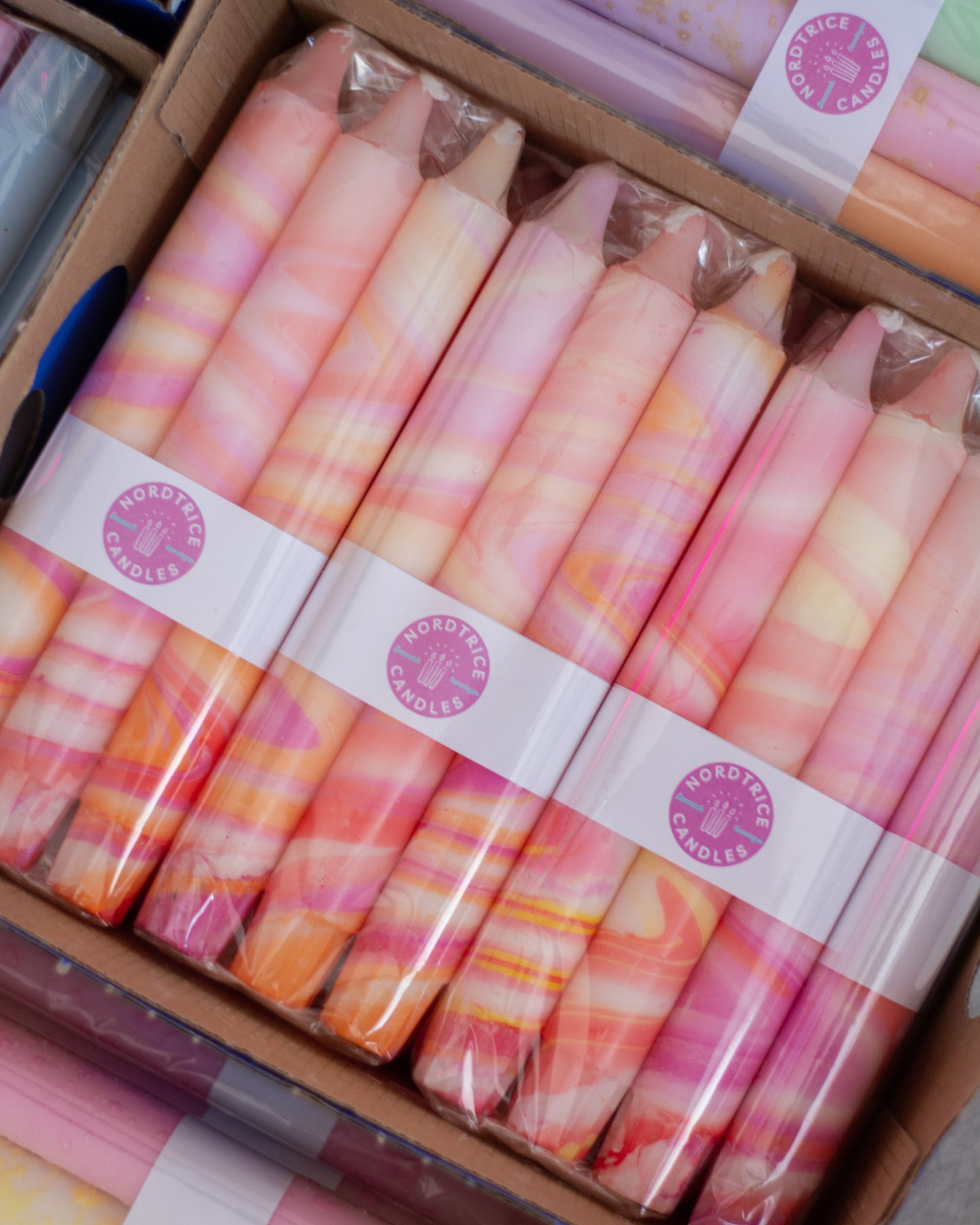 3-pack Taper Candles Marble Red