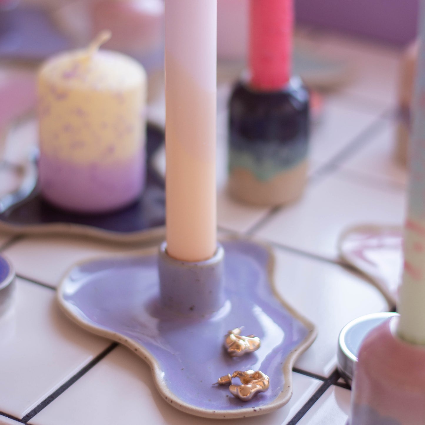 Ceramic Candle Holder Lavender