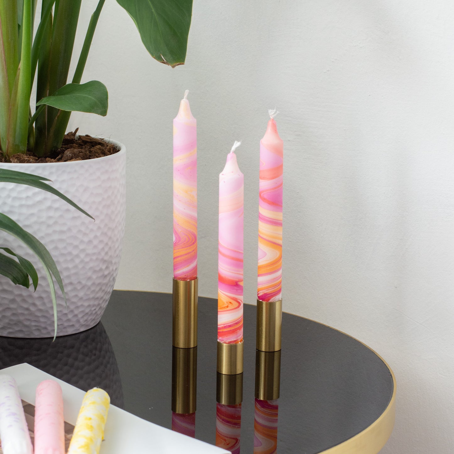 3-pack Taper Candles Marble Red