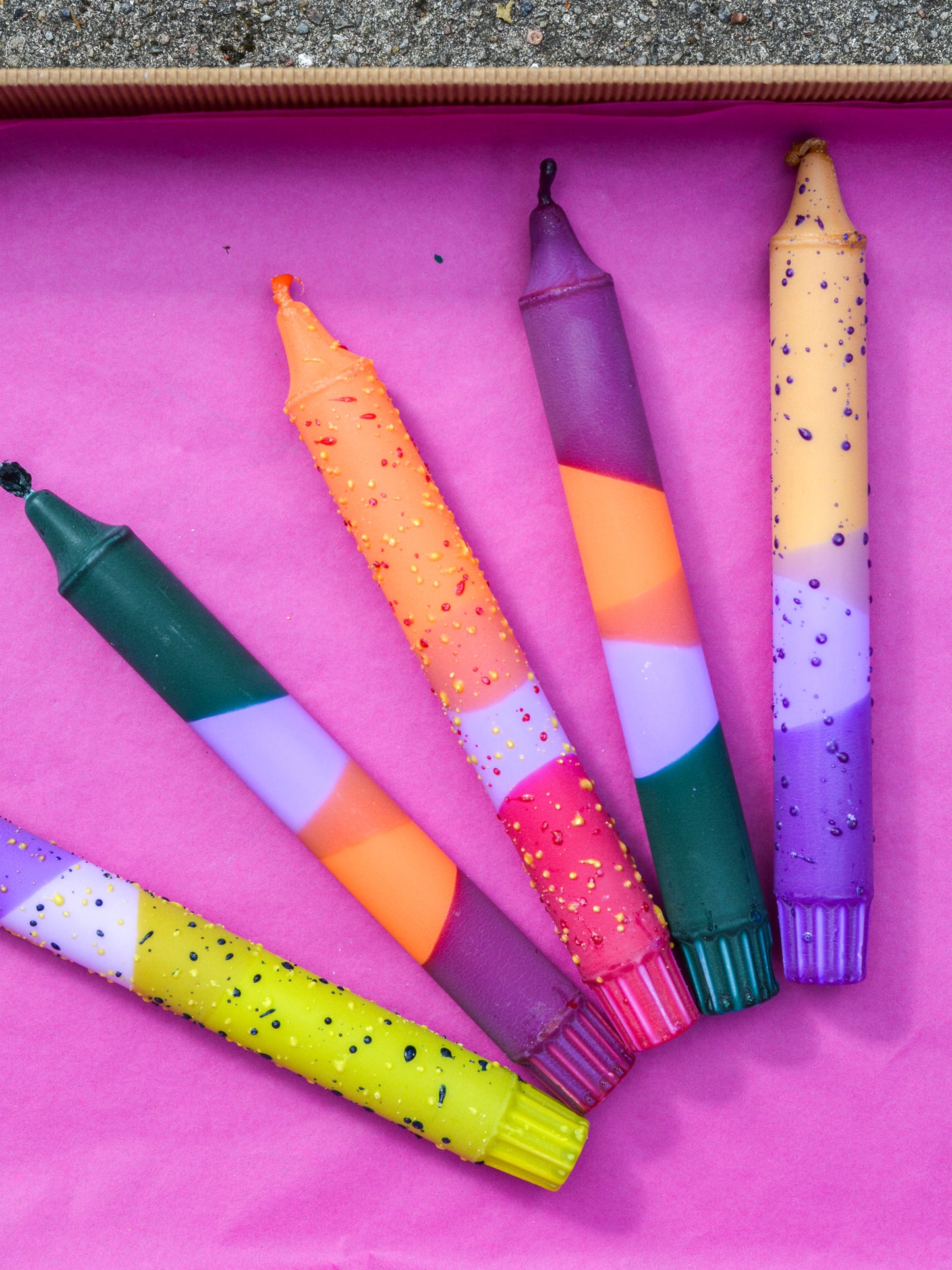 Taper candles - Orange & Lavender Confetti