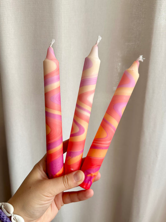 3-pack Taper Candles Marble Red