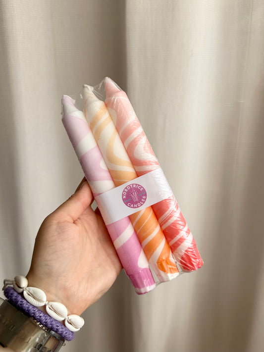 3-pack Taper Candles Marble Sunset