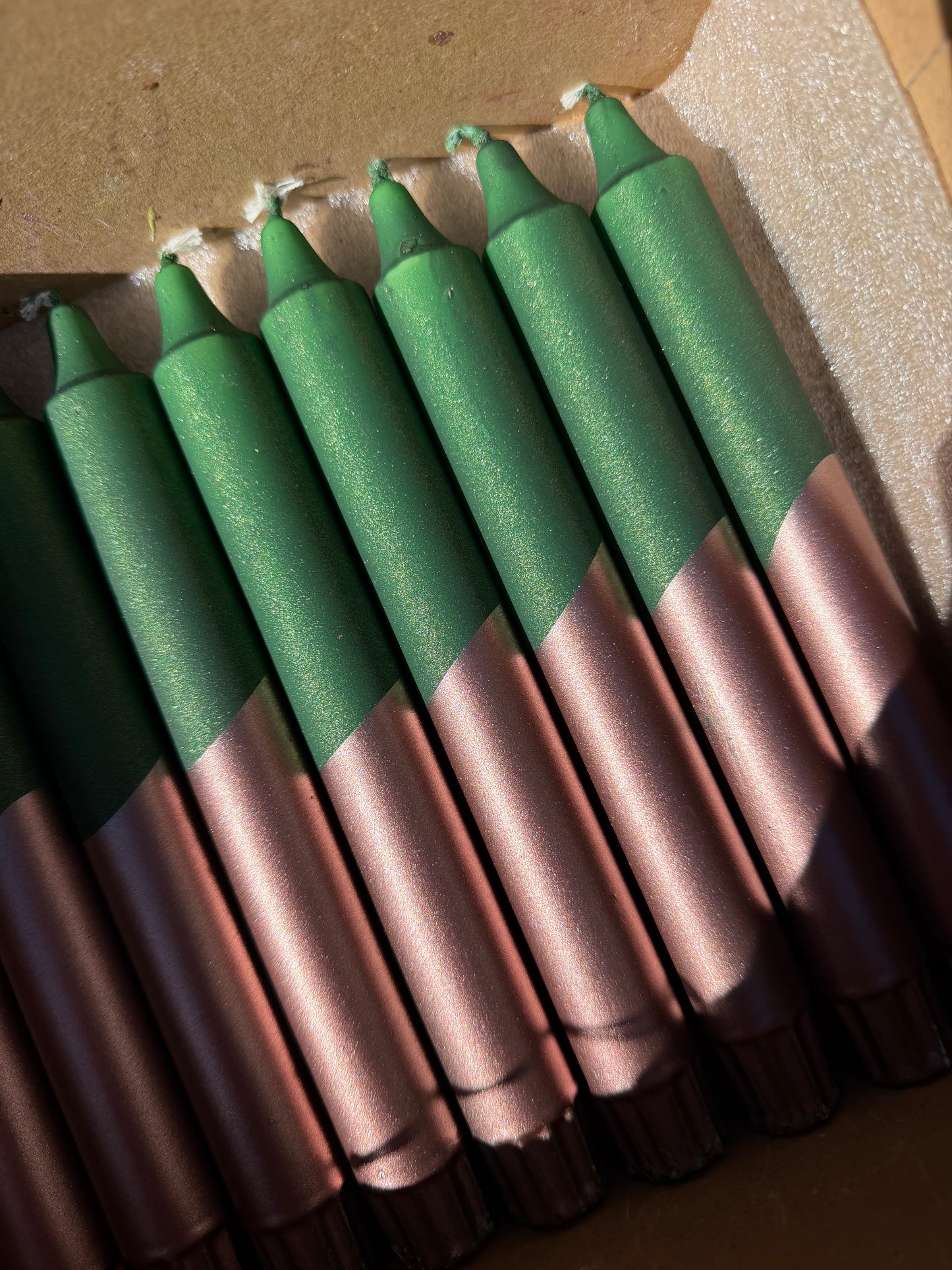 Taper candles - Christmas Glitter Green / Copper