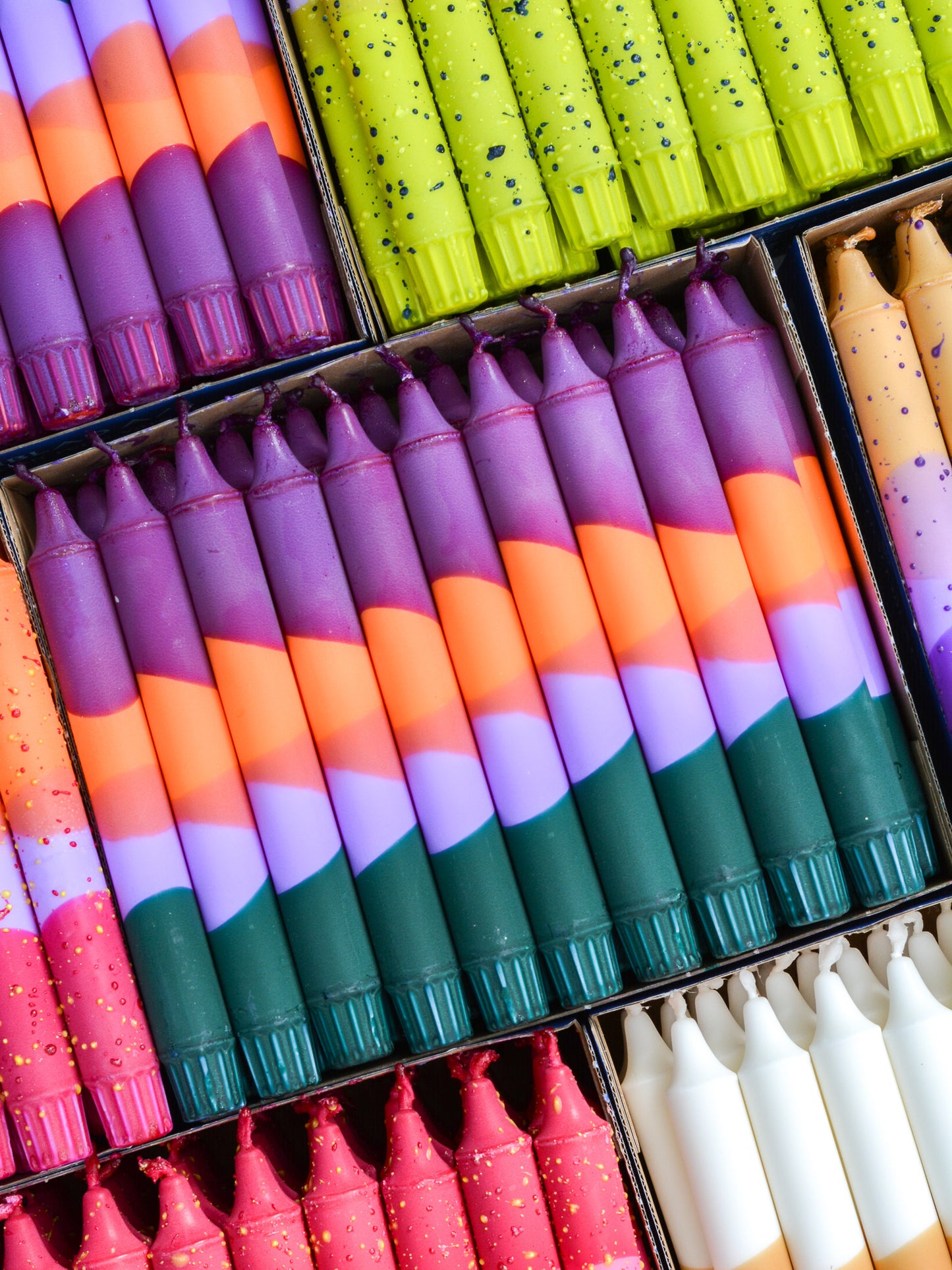 Taper candles - Multicoloured Dark Purple / Orange / Purple / Dark Green