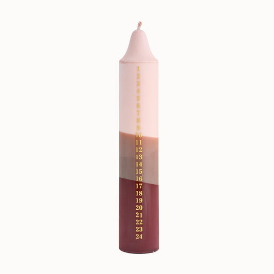 Advent Candle, Kalenderlys Beige, Brown & Red