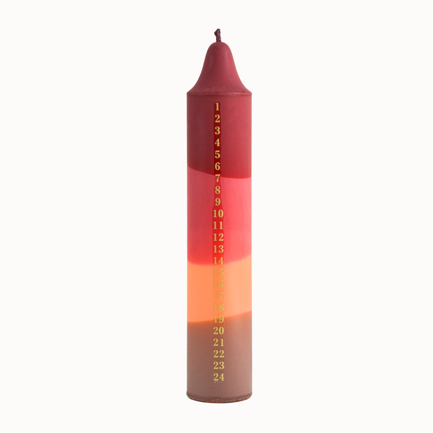 Advent Candle, Kalenderlys Red, Fuchsia, Orange & Brown