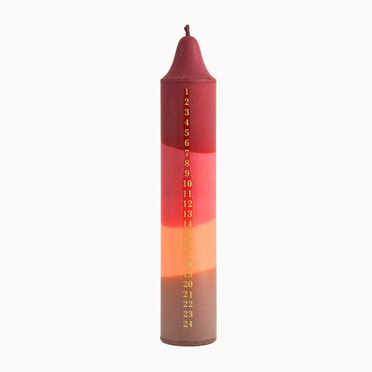 Advent Candle, Kalenderlys Red, Fuchsia, Orange & Brown