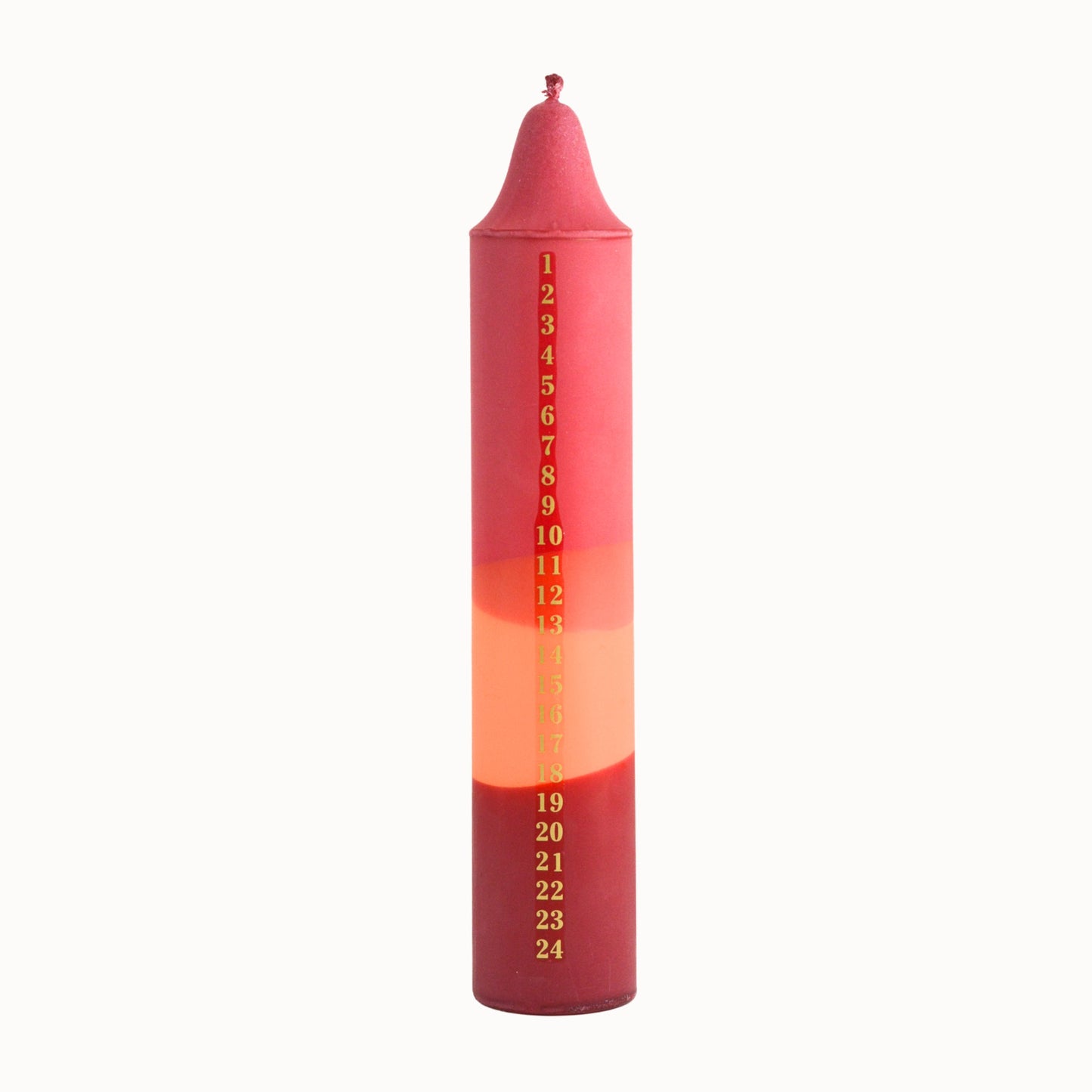 Advent Candle, Kalenderlys Dark Orange, orange, Fuschia & Red