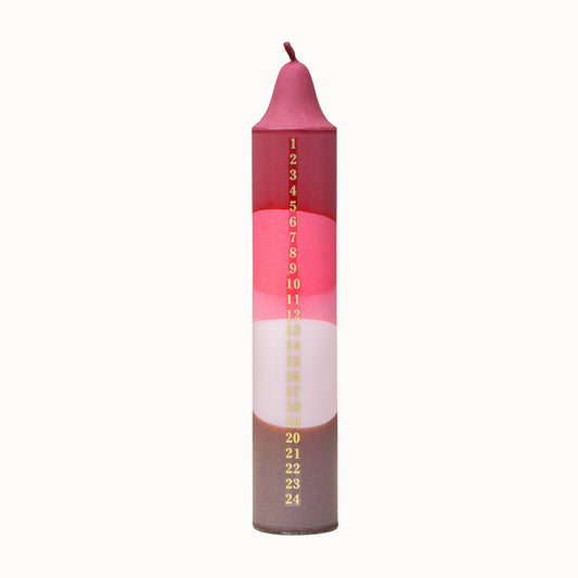 Advent Candle, Kalenderlys Red, Fuchsia, Beige & Brown