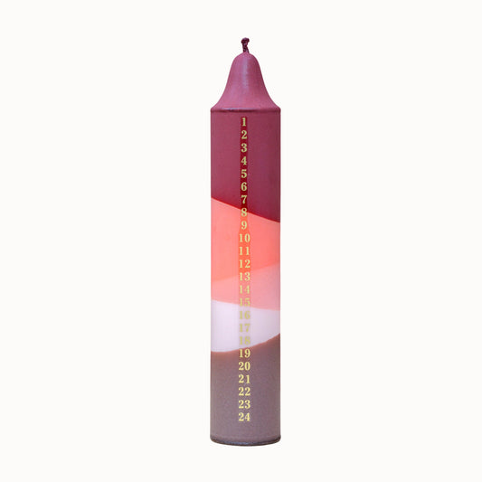 Advent Candle, Kalenderlys Red, Orange, Beige & Brown