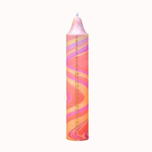 Advent Candle, Kalenderlys Marble Red, Pink & Yellow