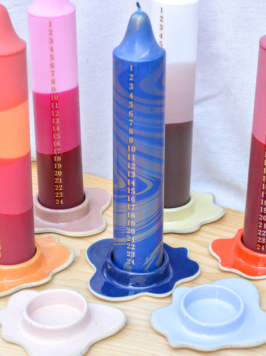 Ceramic Advent Candle Holder Cobalt Blue Small