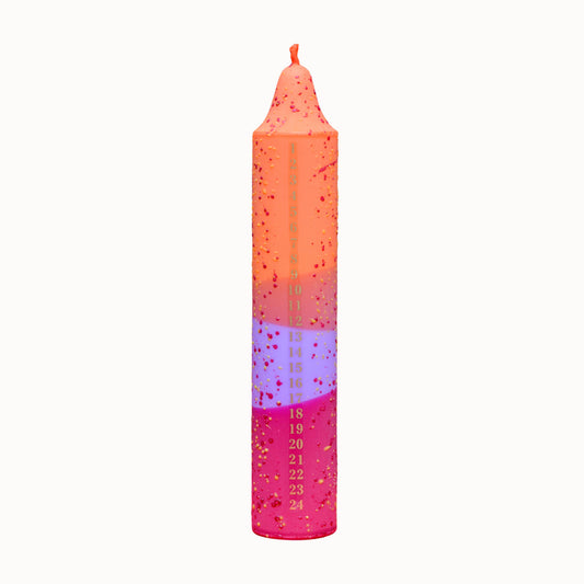 Advent Candle, Confetti Orange & Lavender, Fuchsia / Yellow
