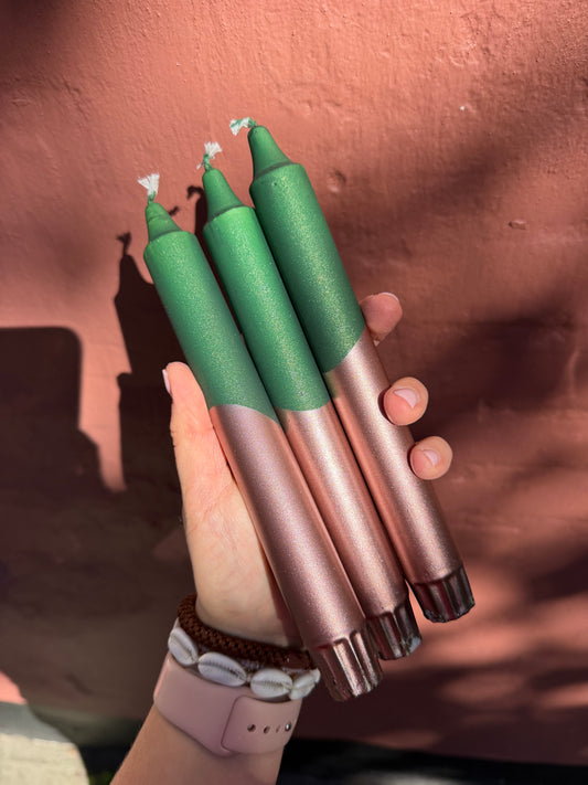 Taper candles - Christmas Glitter Green / Copper