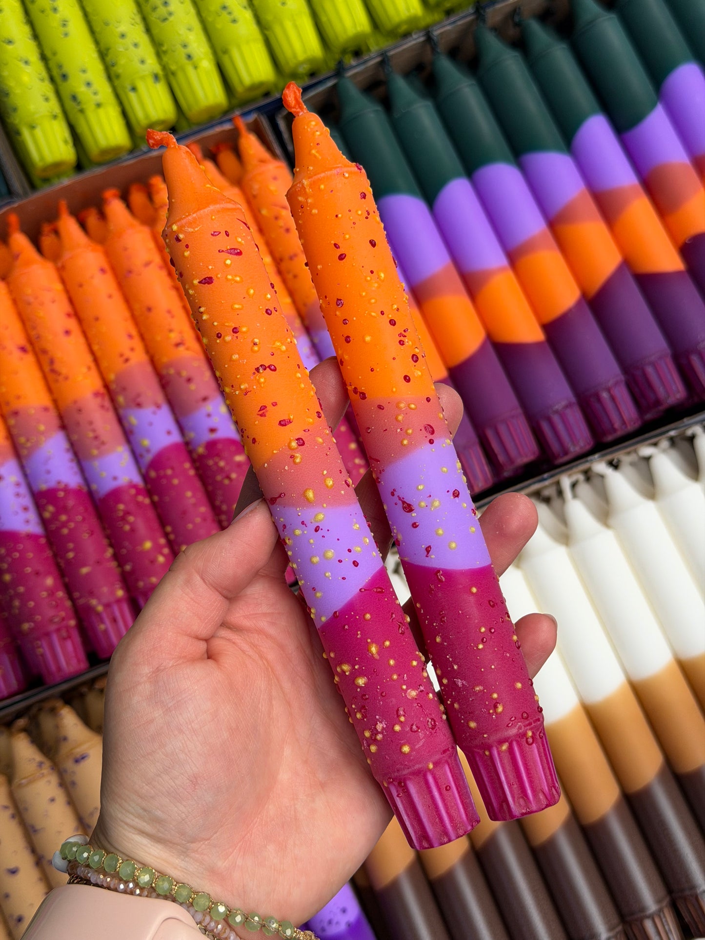 Taper candles - Orange & Lavender Confetti